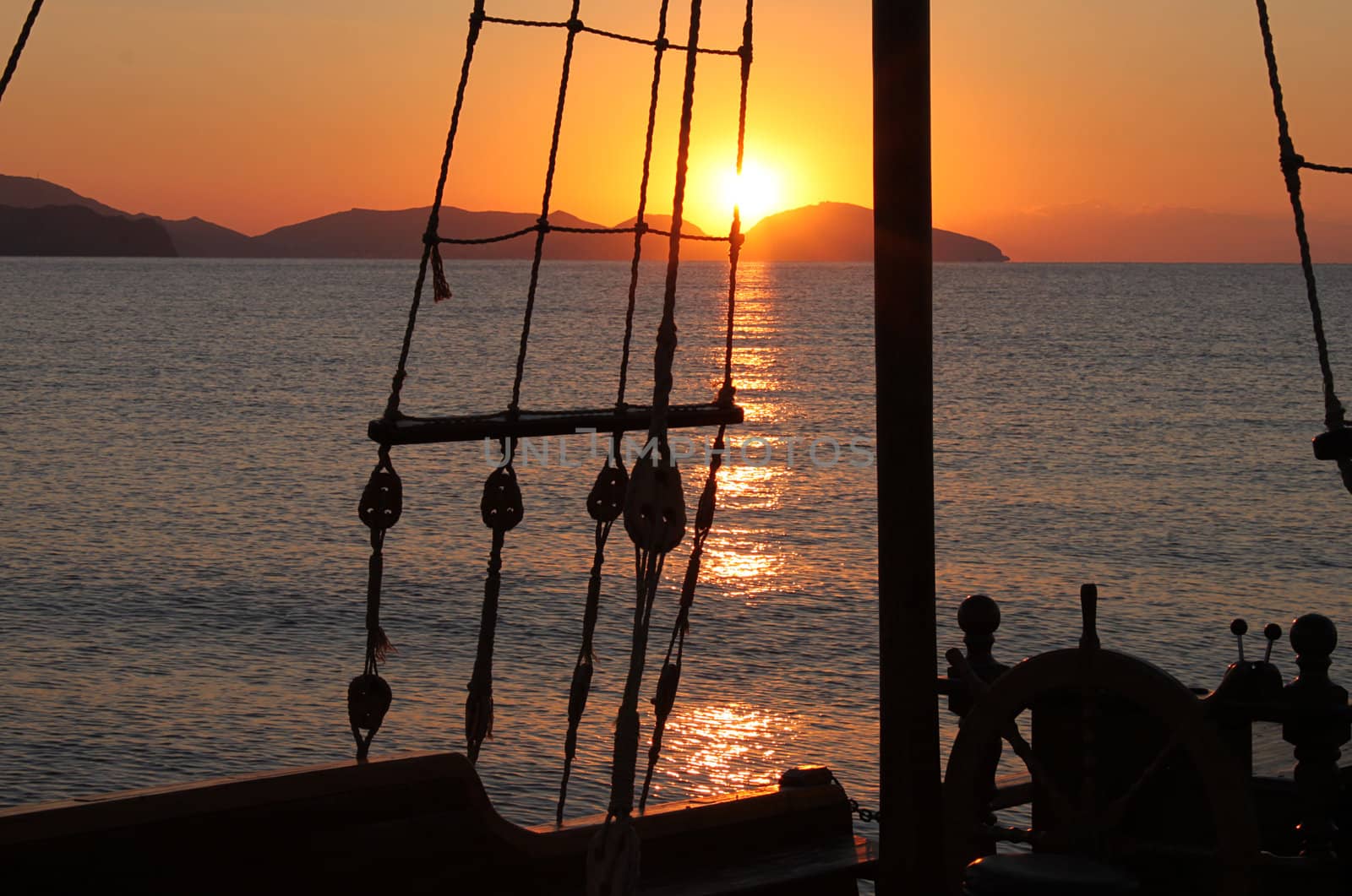 detail of ship at sunrise