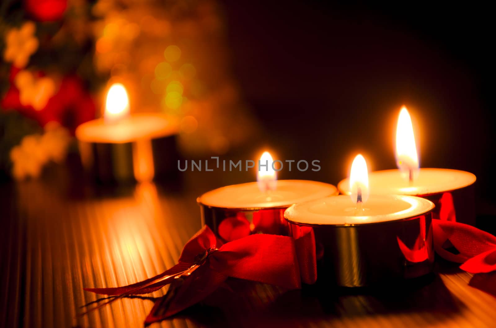 christmas candles with lights background