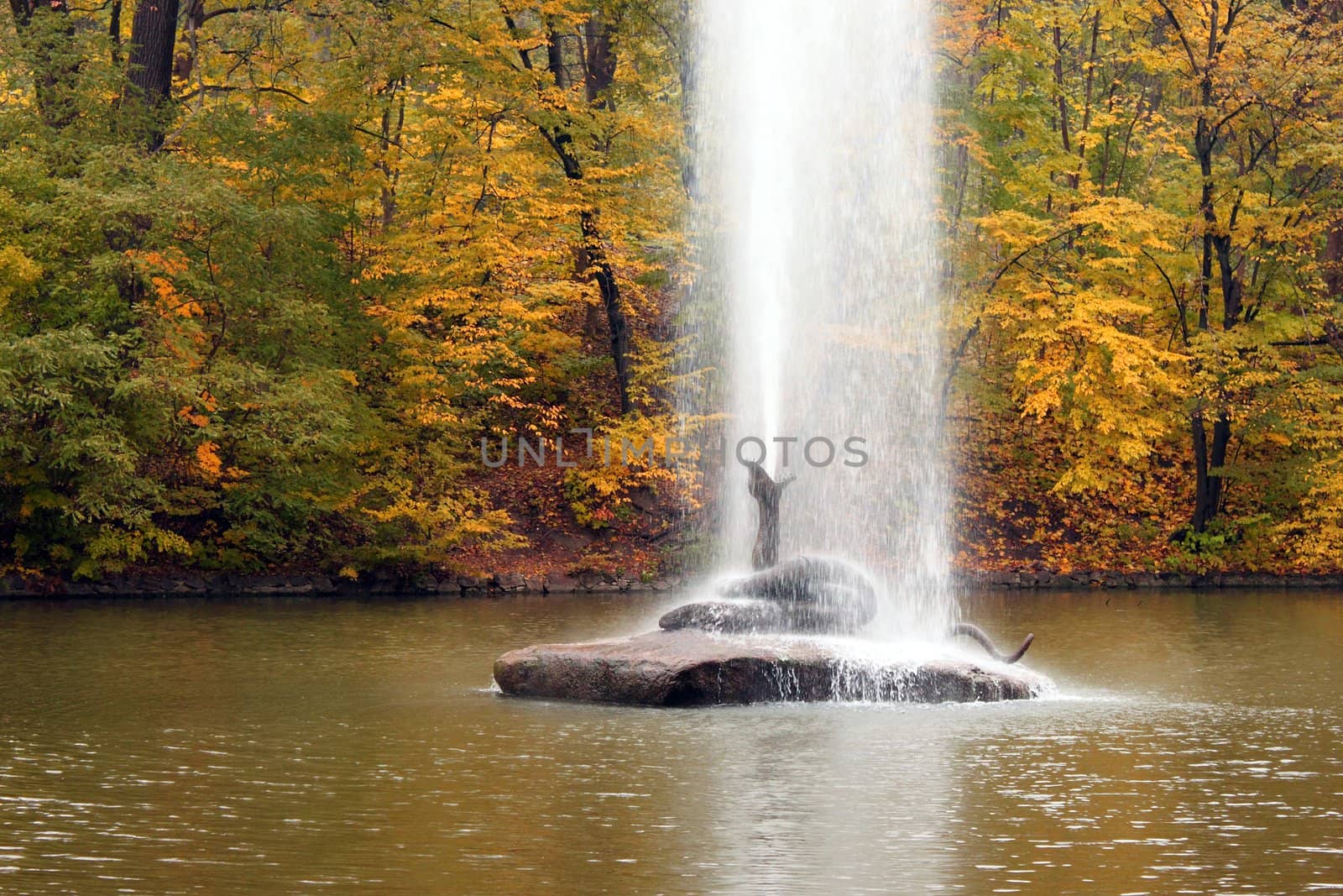 fountain in autumnal park in Uman, Ukraine
