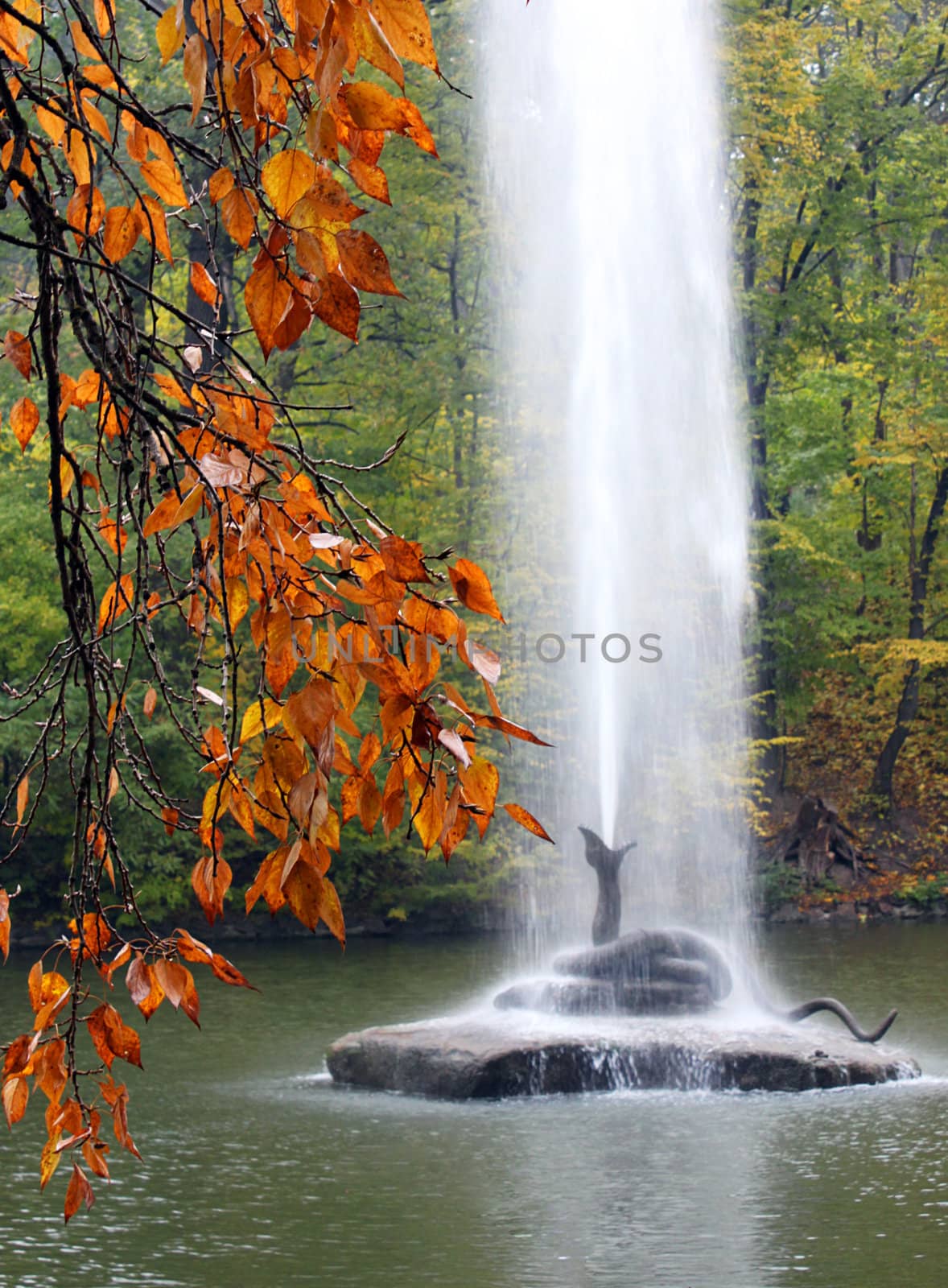 fountain in autumnal park in Uman, Ukraine