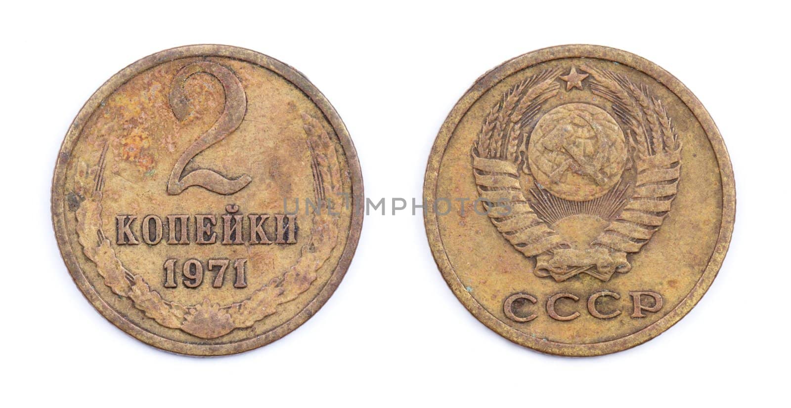 Old Soviet coins isolated. 3 kopeks 19