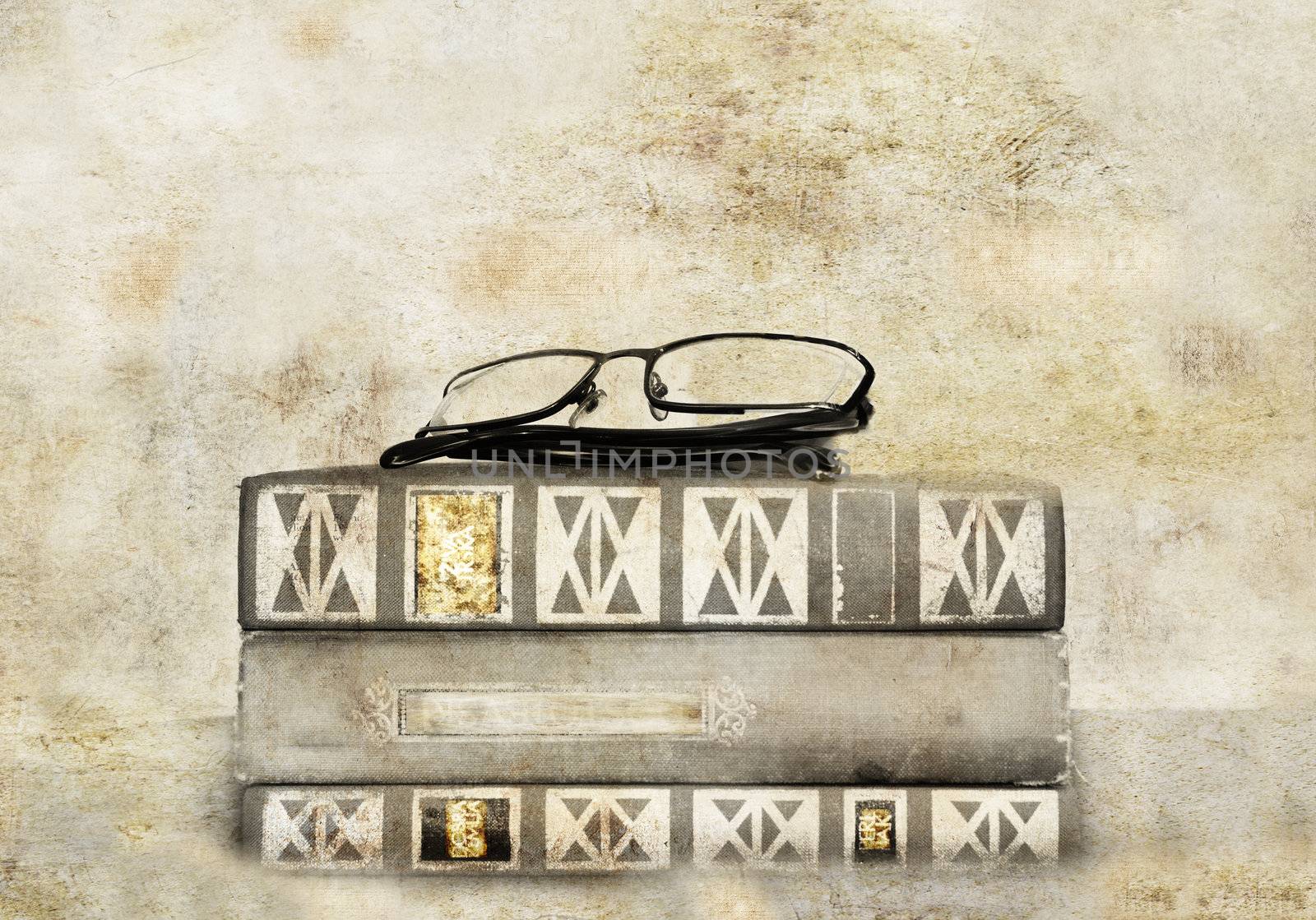 Books and glasses on a textured background by malija