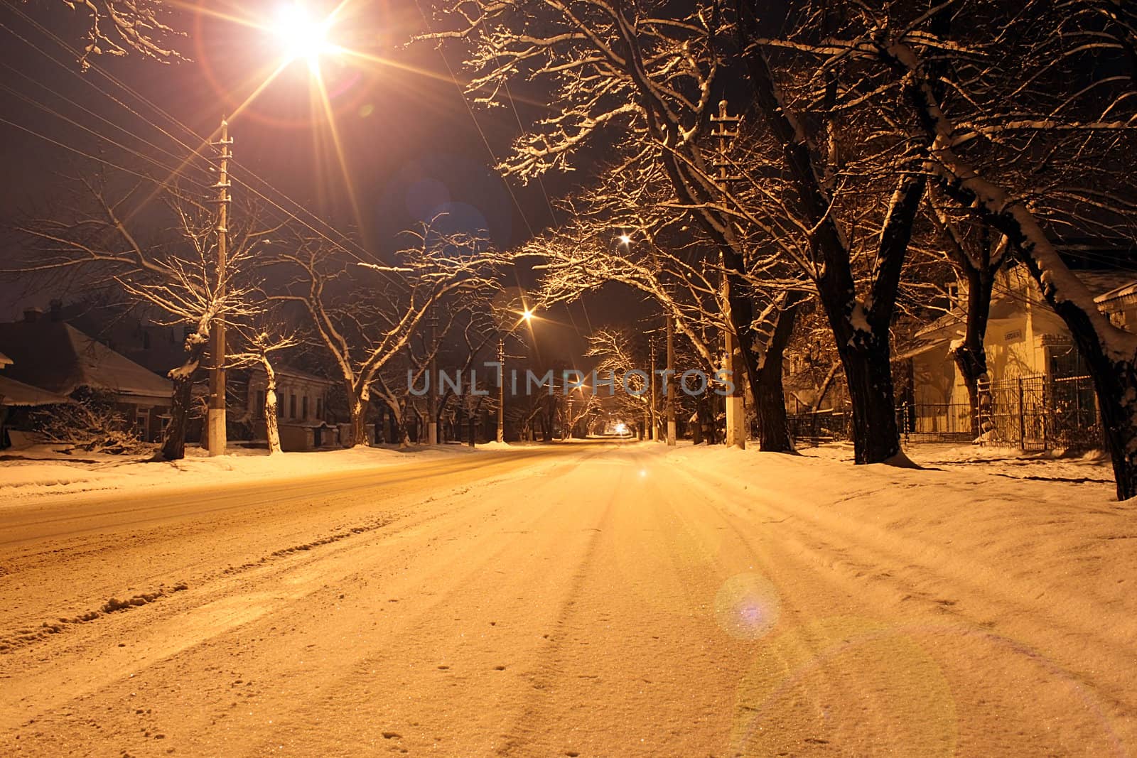 street in town at winter night