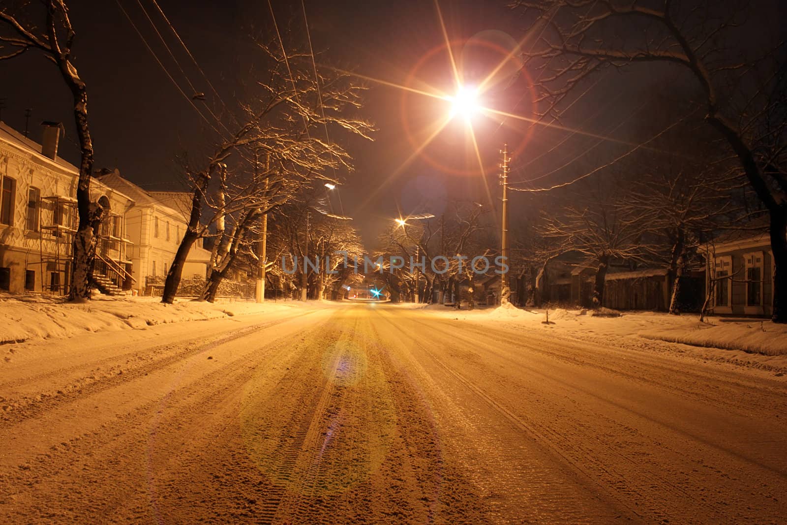 street in town at winter night