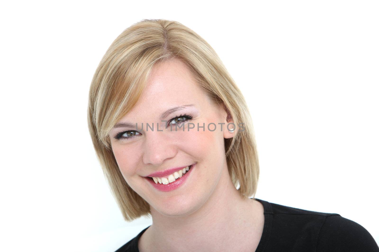 Smiling blonde woman in a close up shot