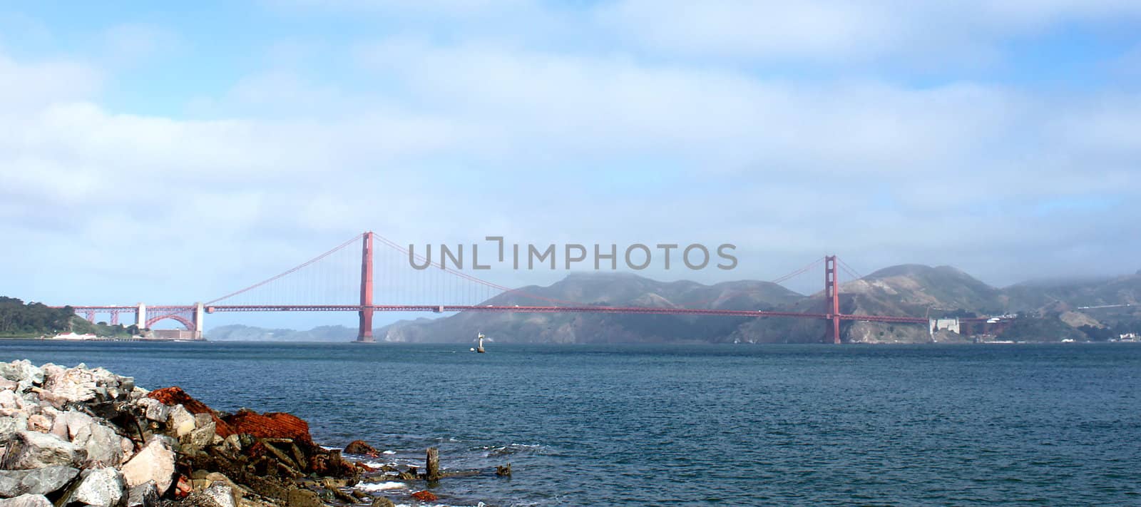 Golden Gate bridge in San Francisco with water in the front.