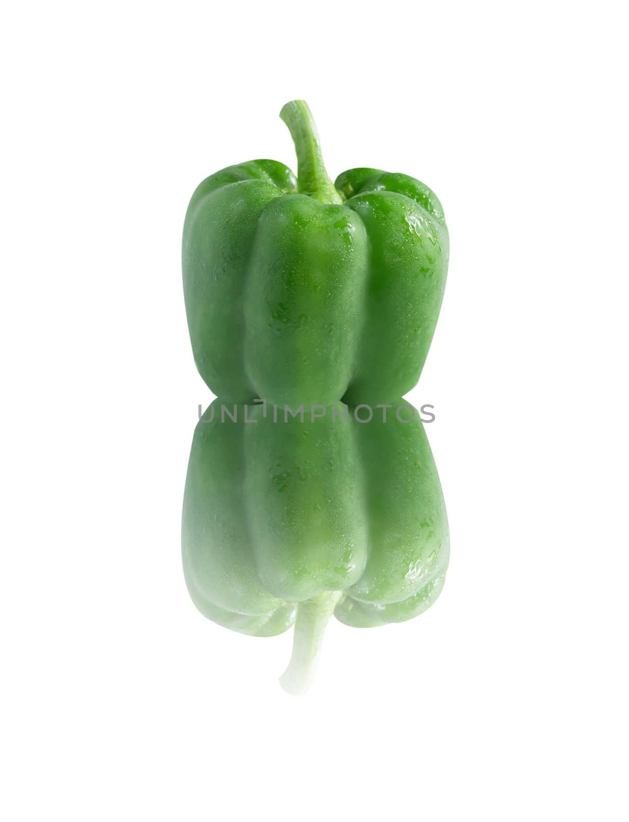 green  sweet  pepper over  white background  with reflection