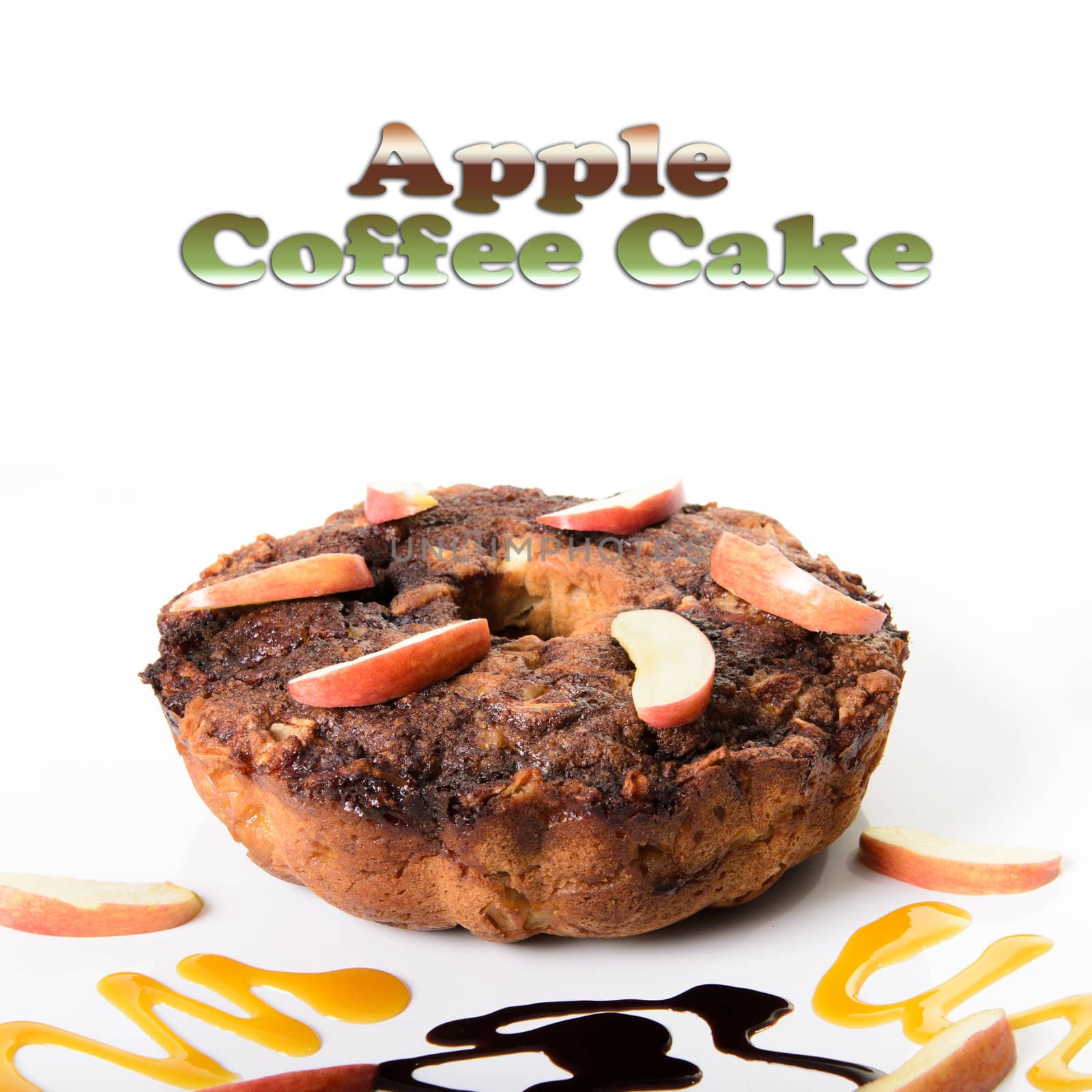 Apple coffee cake isolated on a white background.