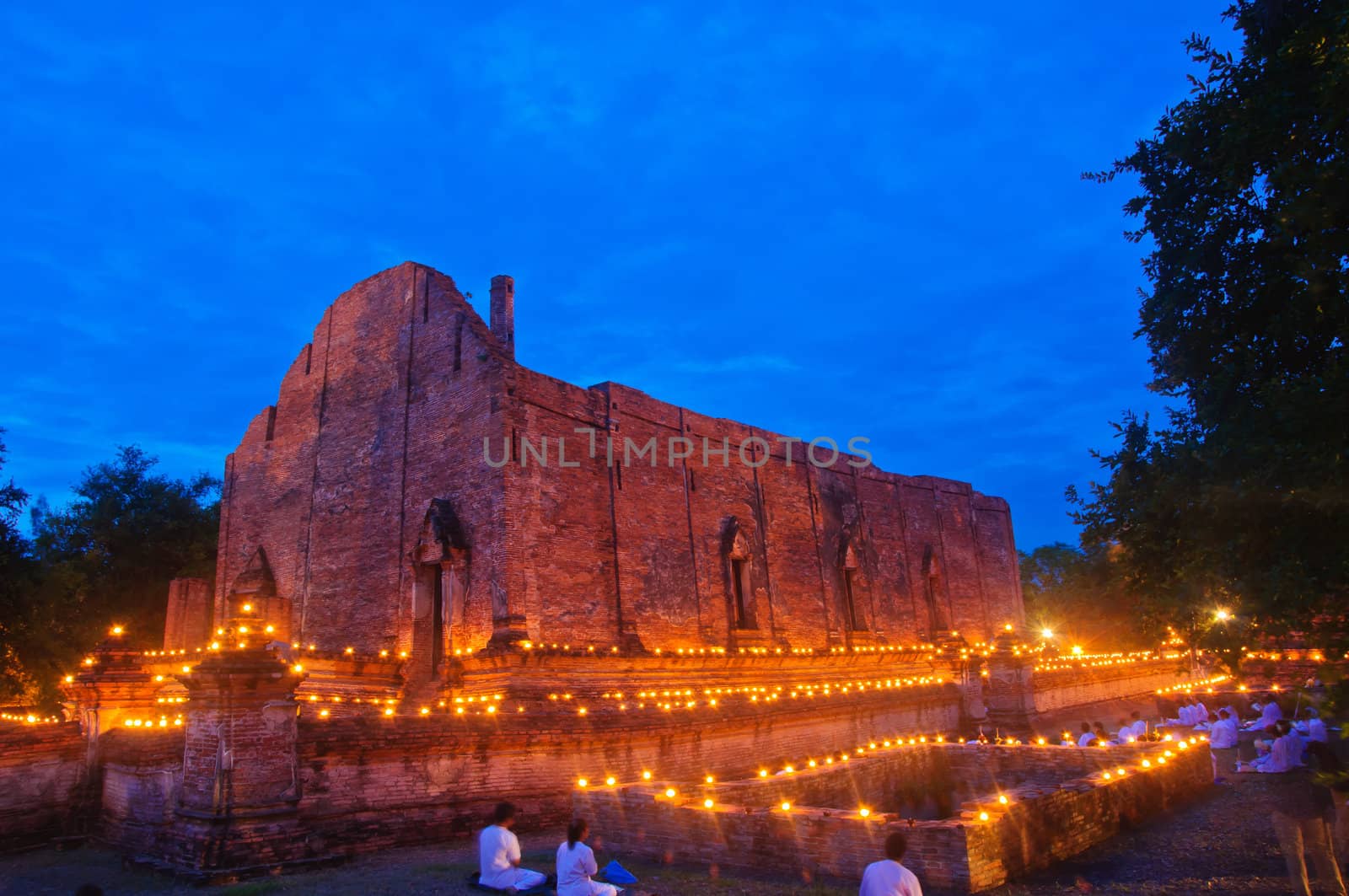 The ruins of the temple in twilight time at Ma Hae Yong temple, Thailand