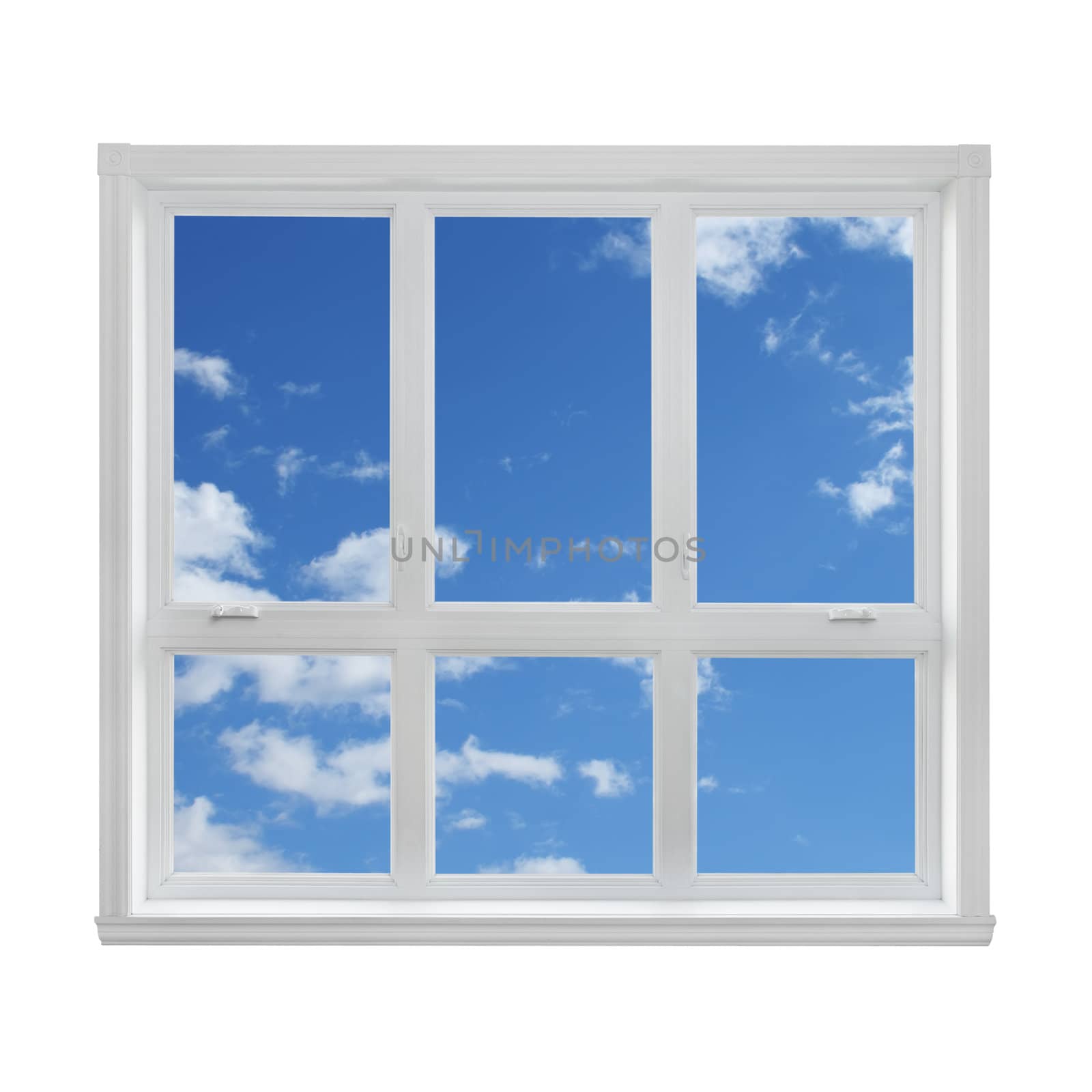 Blue sky with clouds seen through the window.