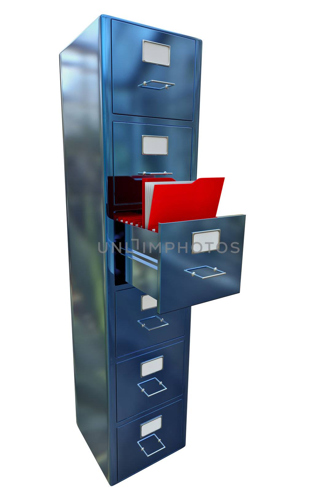 blue filing cabinet for documents with important information
