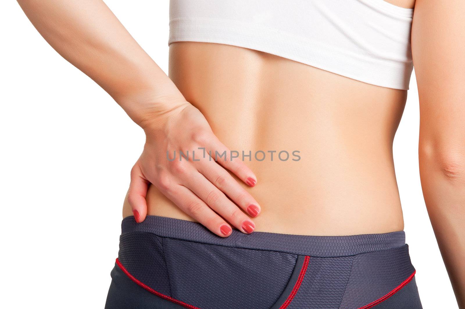 Young woman with pain in her lower back