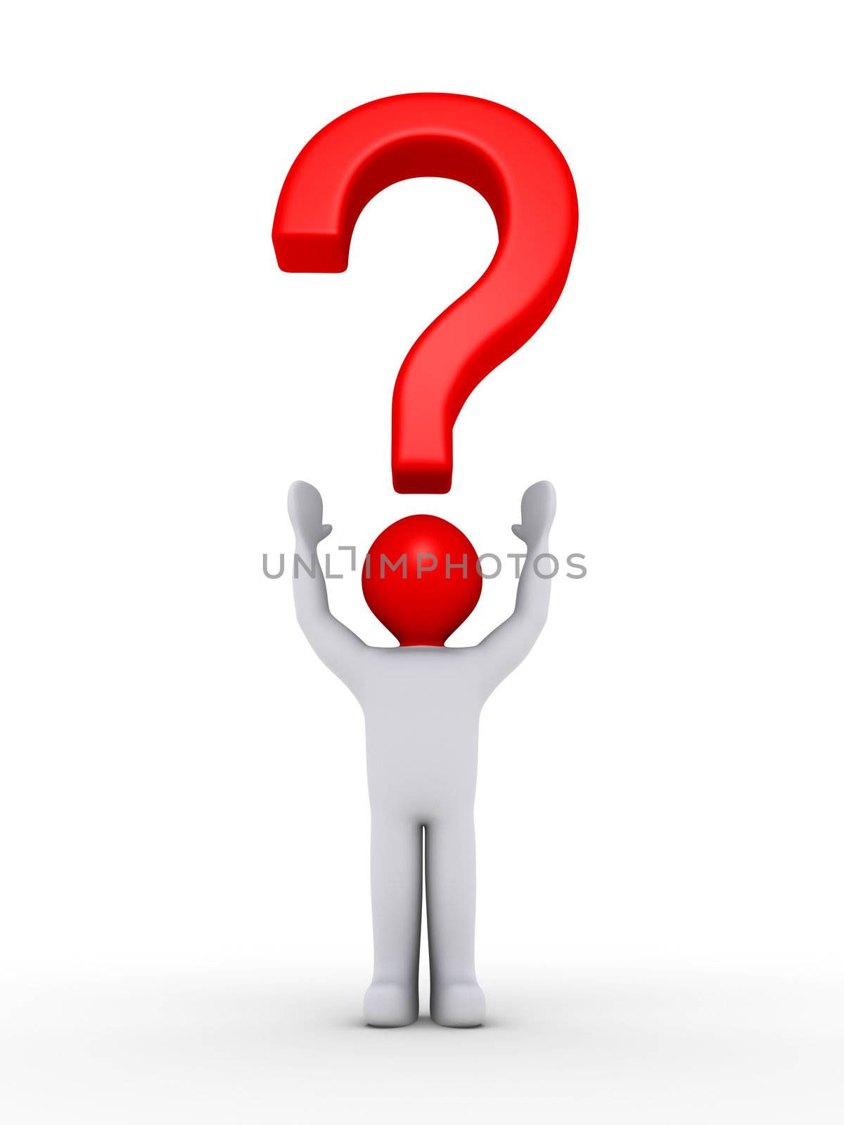 3d person with red question mark over his head