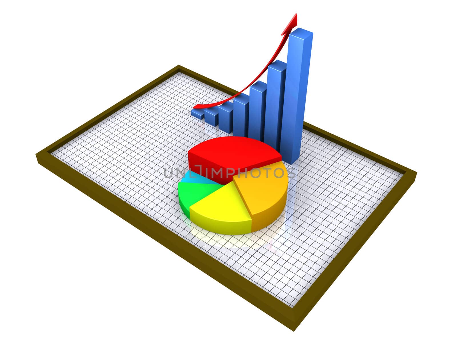 3d graphic charts on a board as report and statistics