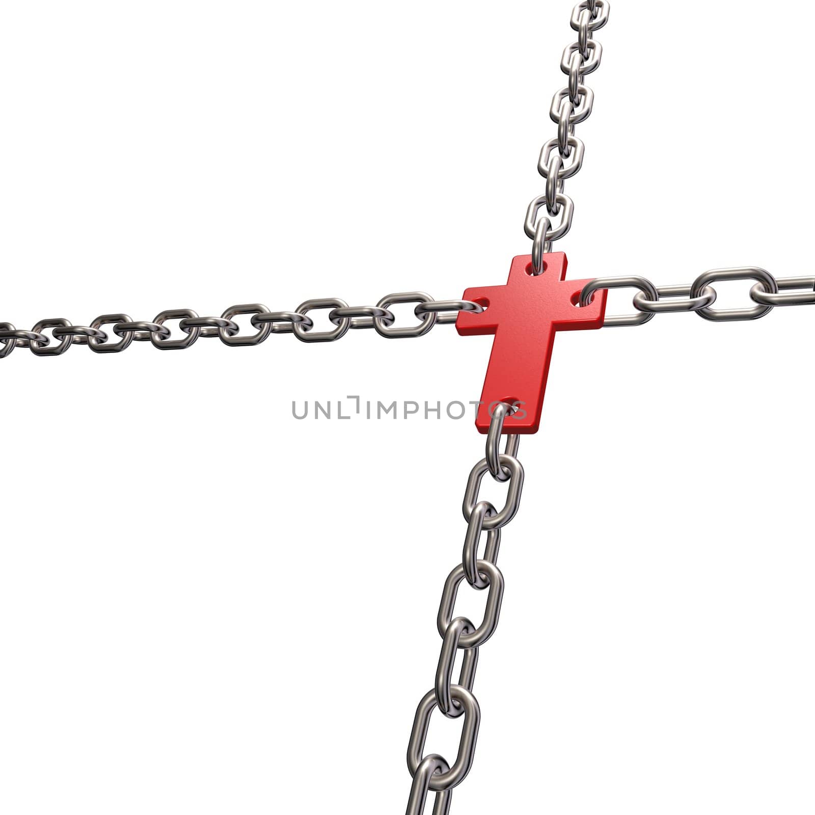 christian cross in chains - 3d illustration