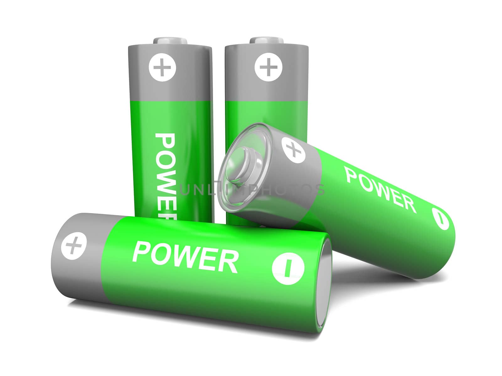 Set of green batteries isolated on white background