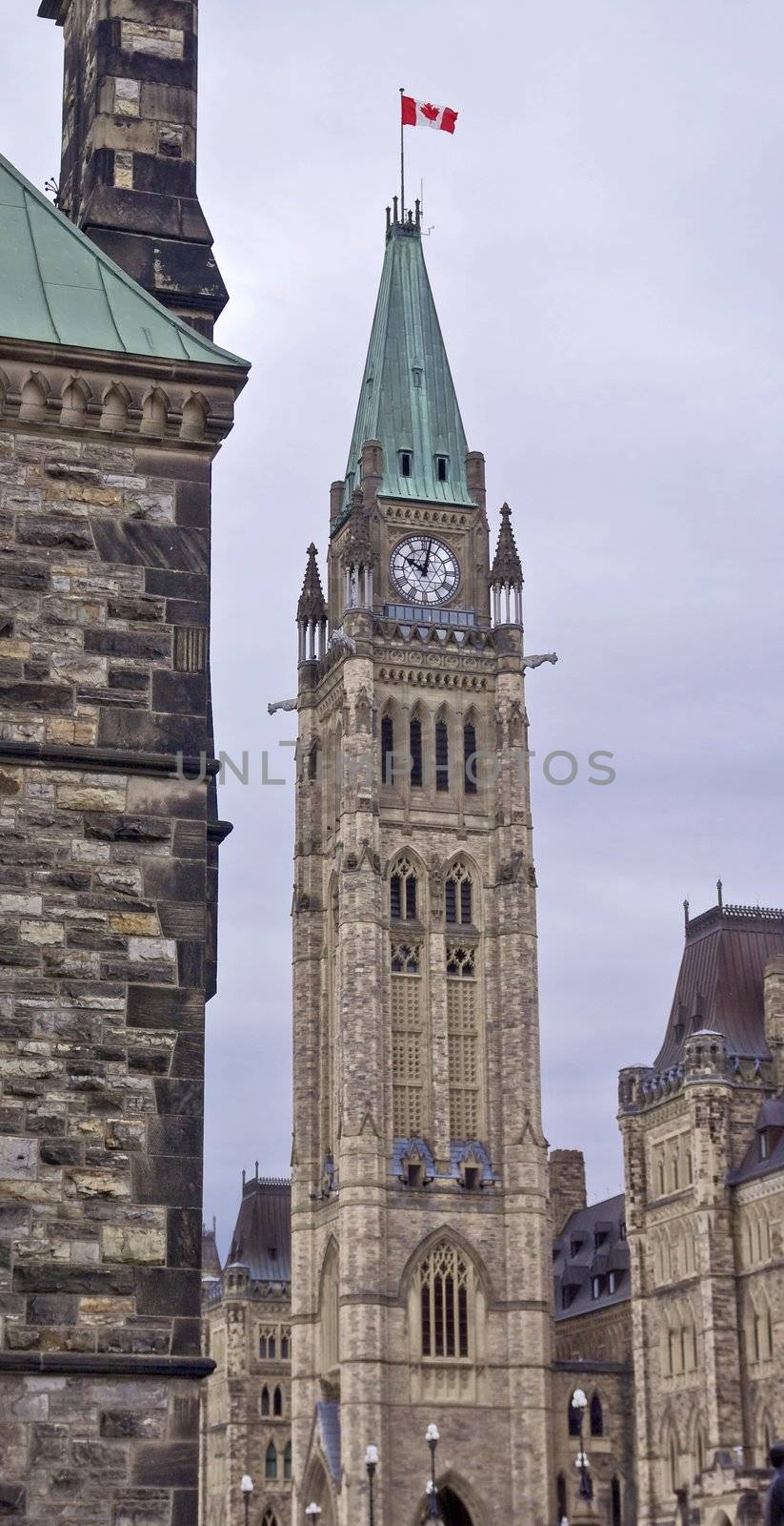 The Canadian Parlilament Centre Block at 10 am.