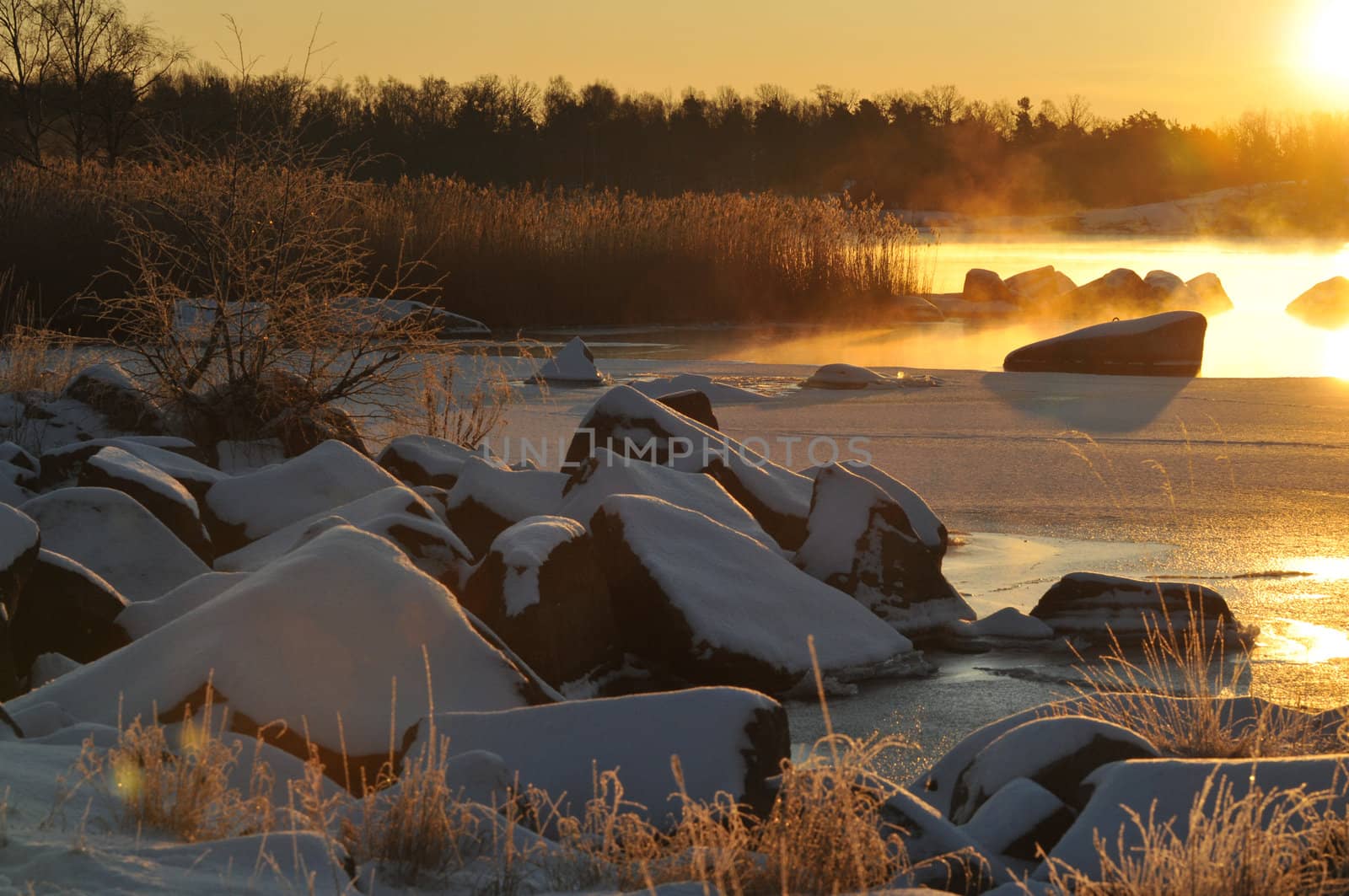 Early morning at the coast in wintertime