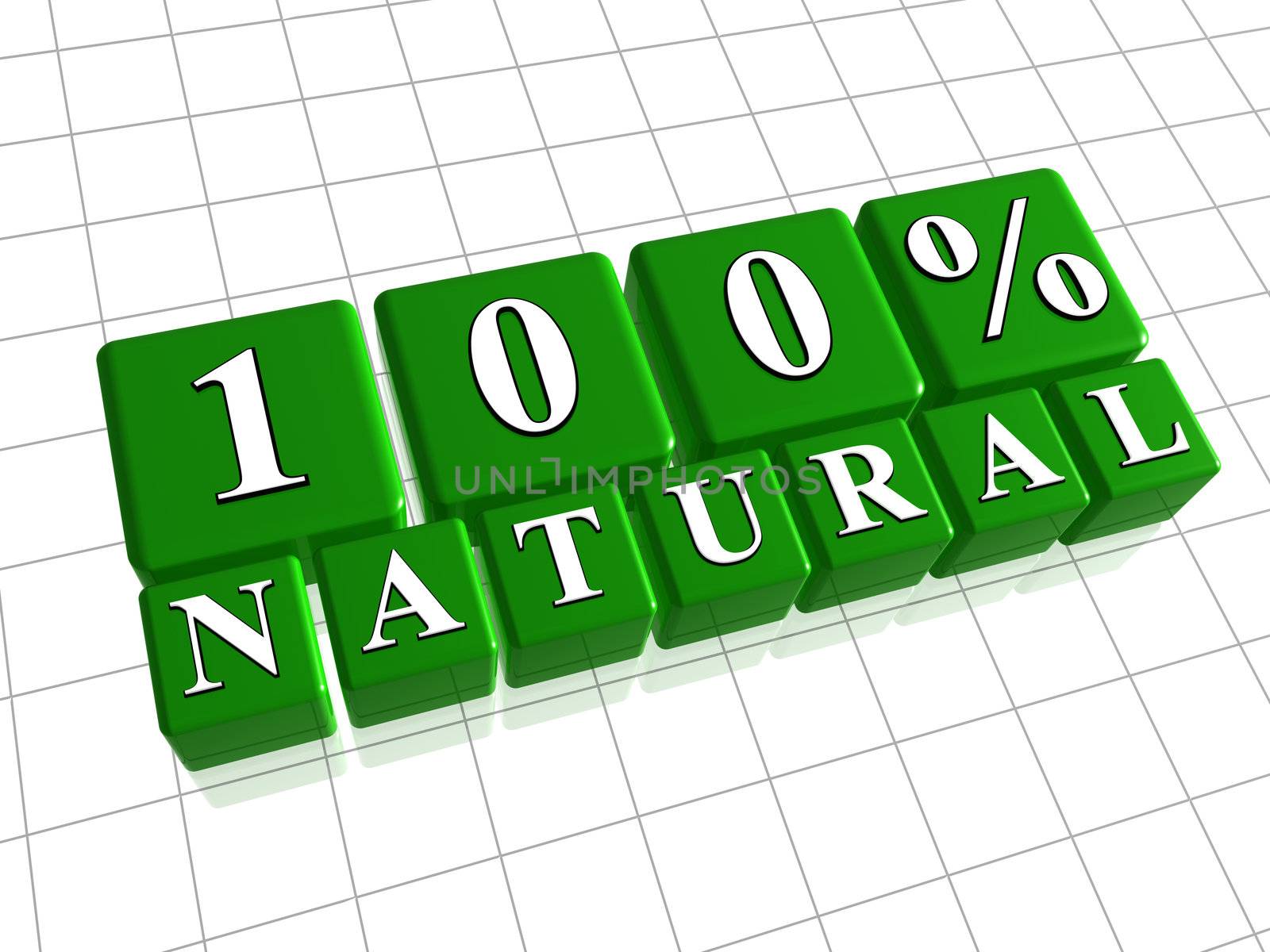 100 percent natural  text in 3d green cubes