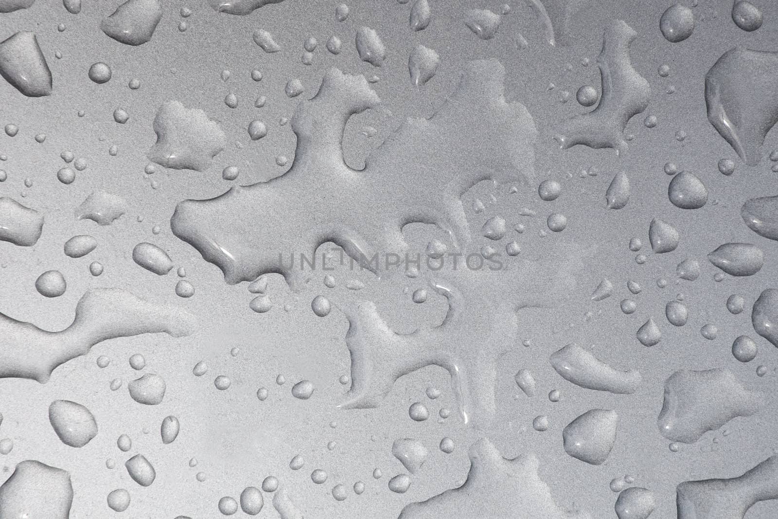 Close up image of water drops on metallic surface