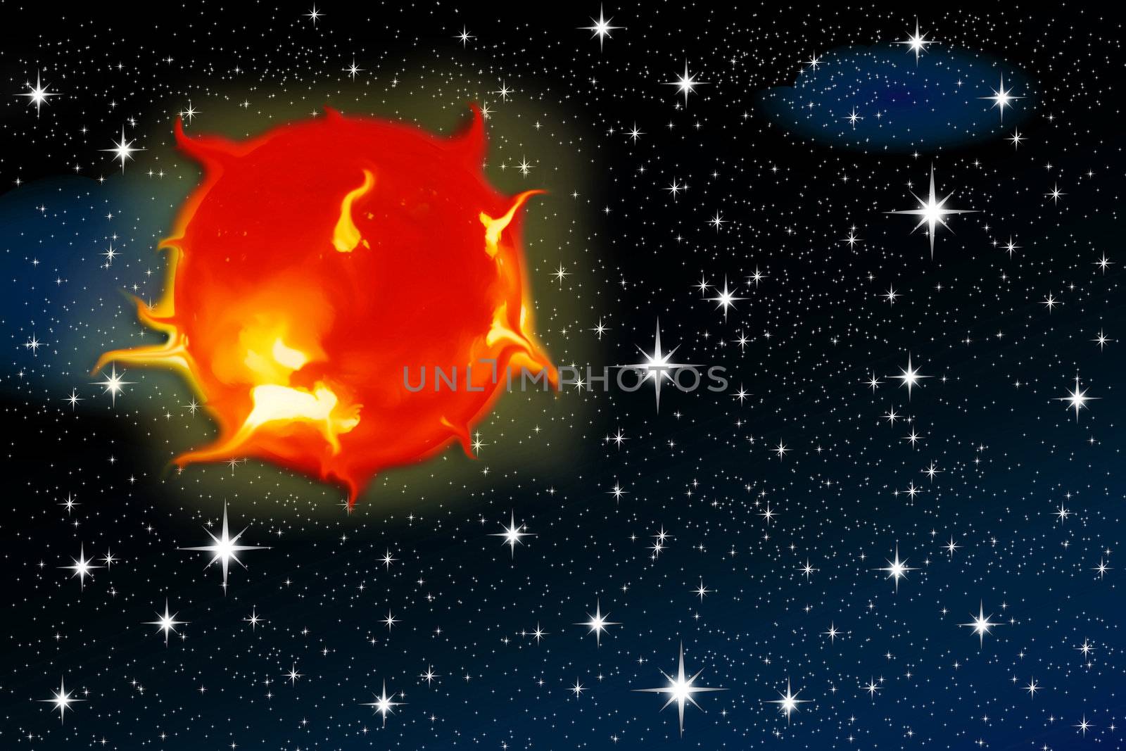 solar flares of the sun against a backdrop of stars for air space
