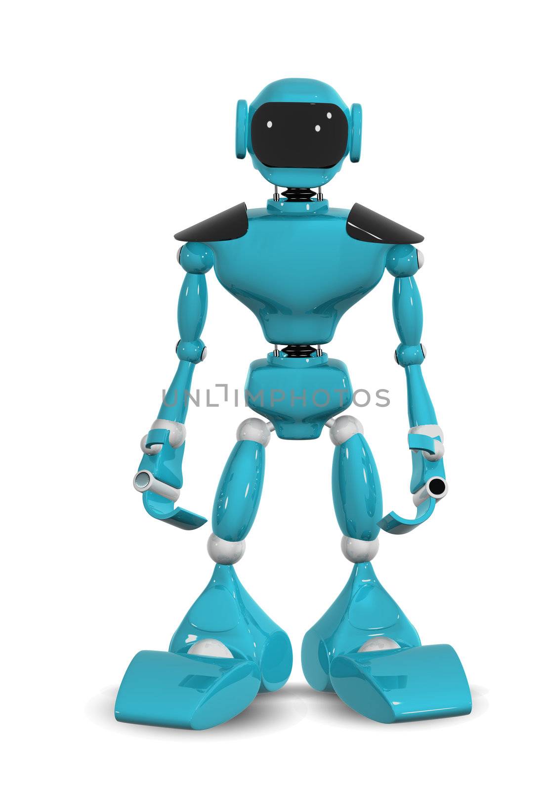 3d illustration of a blue robot on white background