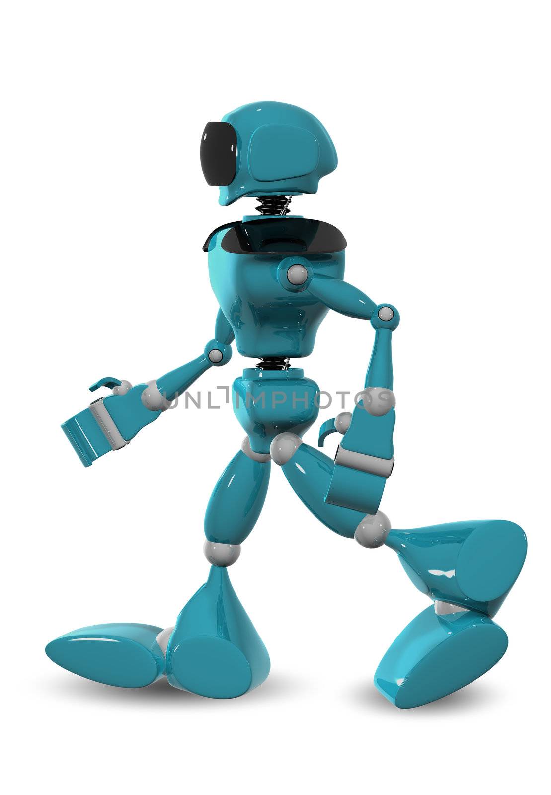 3d illustration of a blue robot on white background