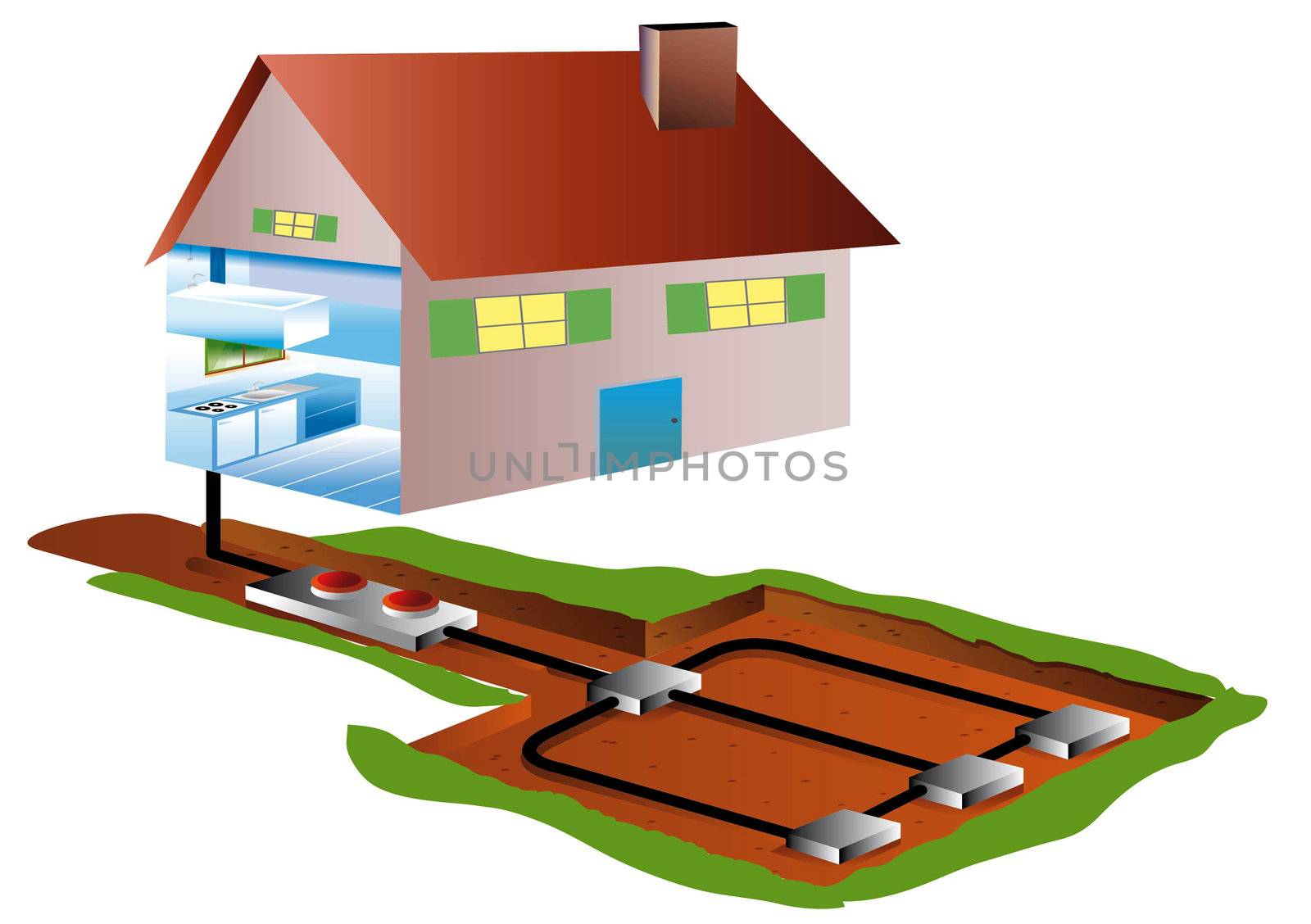 geothermal piping in the basement for a home, apparent domestic achitecture