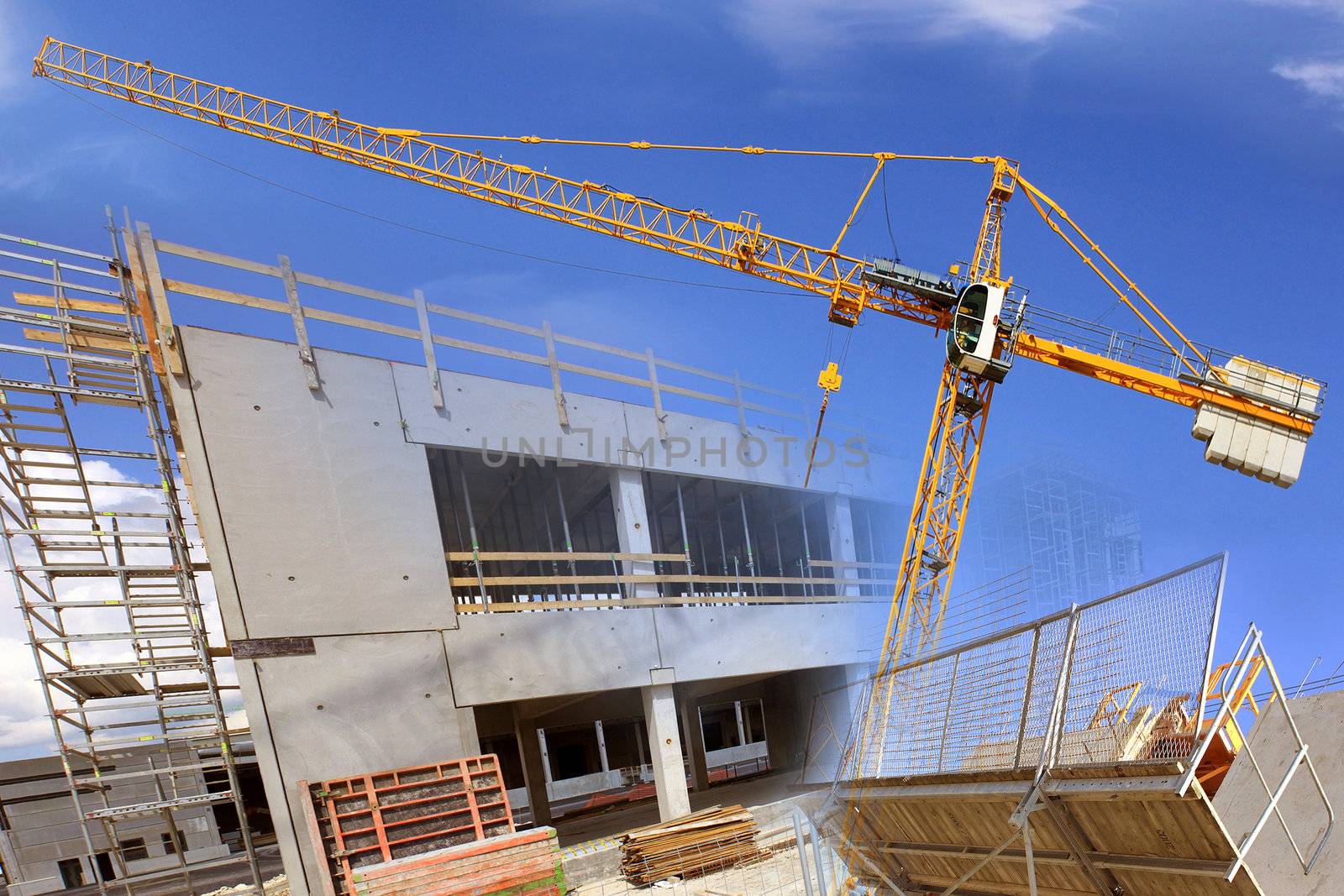 housing construction residential construction background and blue sky