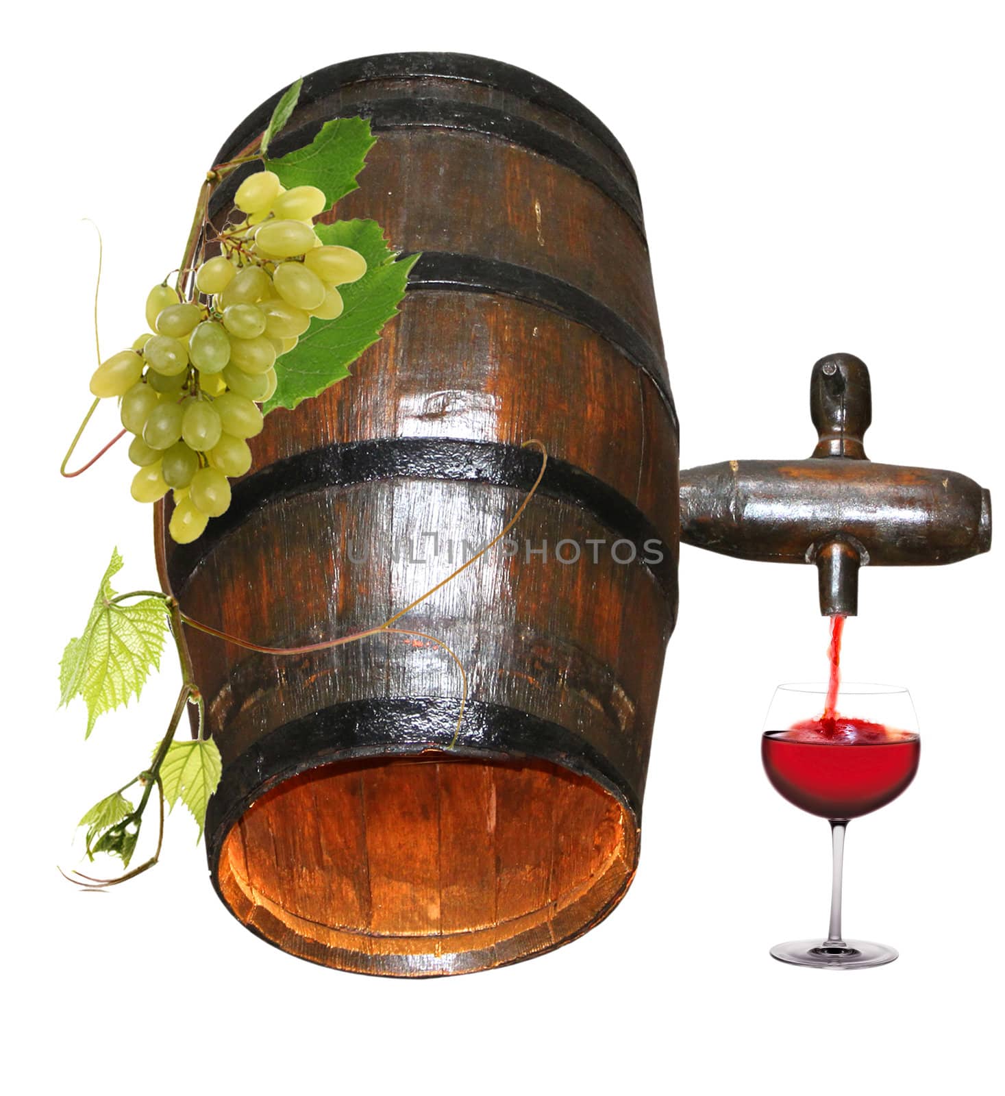 Barrel and glass of red wine by 26amandine