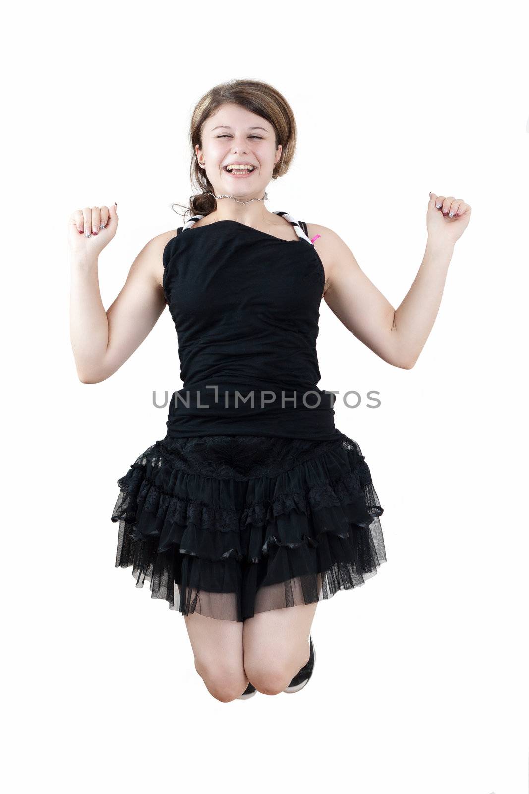 Winning success woman happy ecstatic celebrating being a winner. All on white Background.