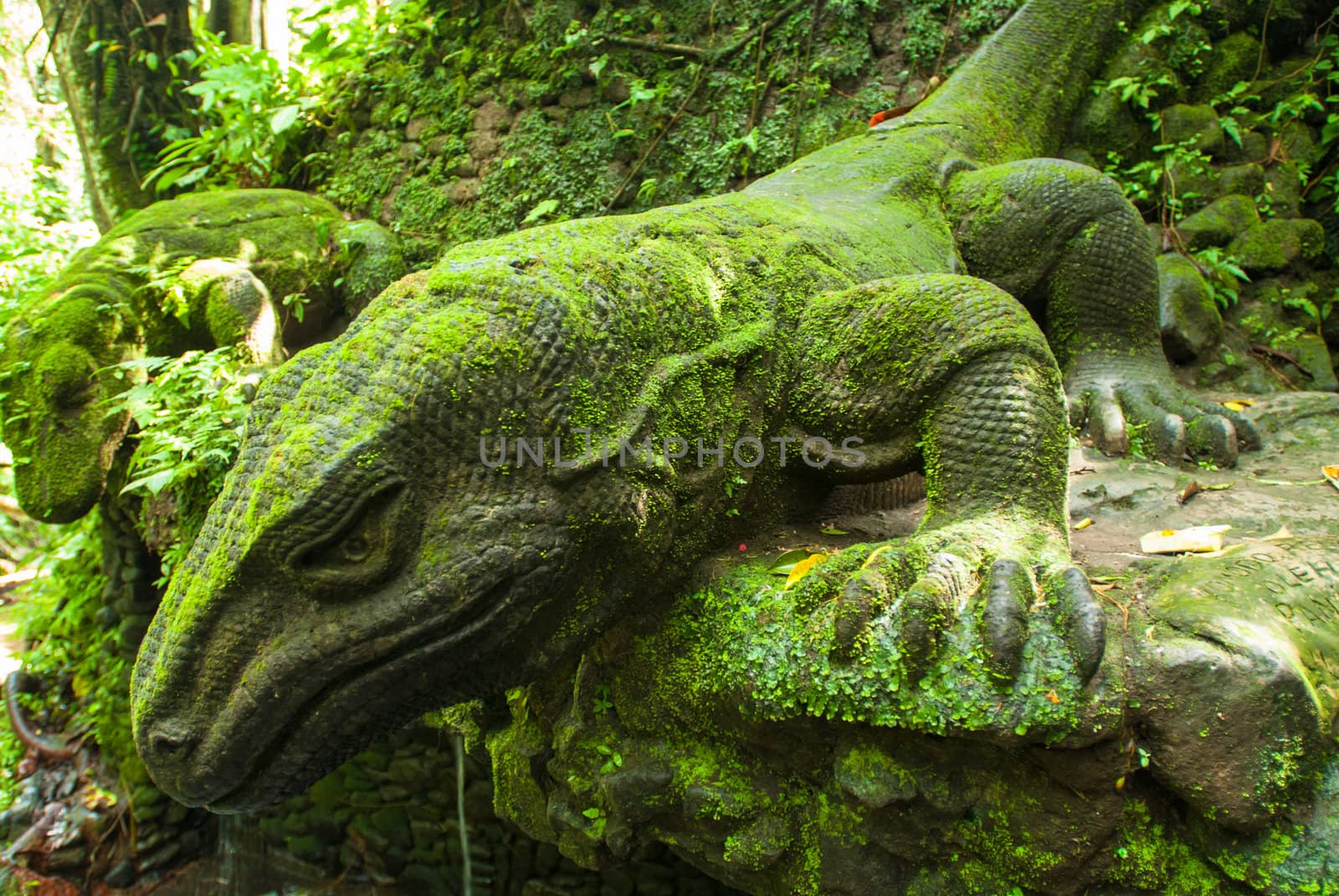 Ancient stone sculpture in the Balinese jungle