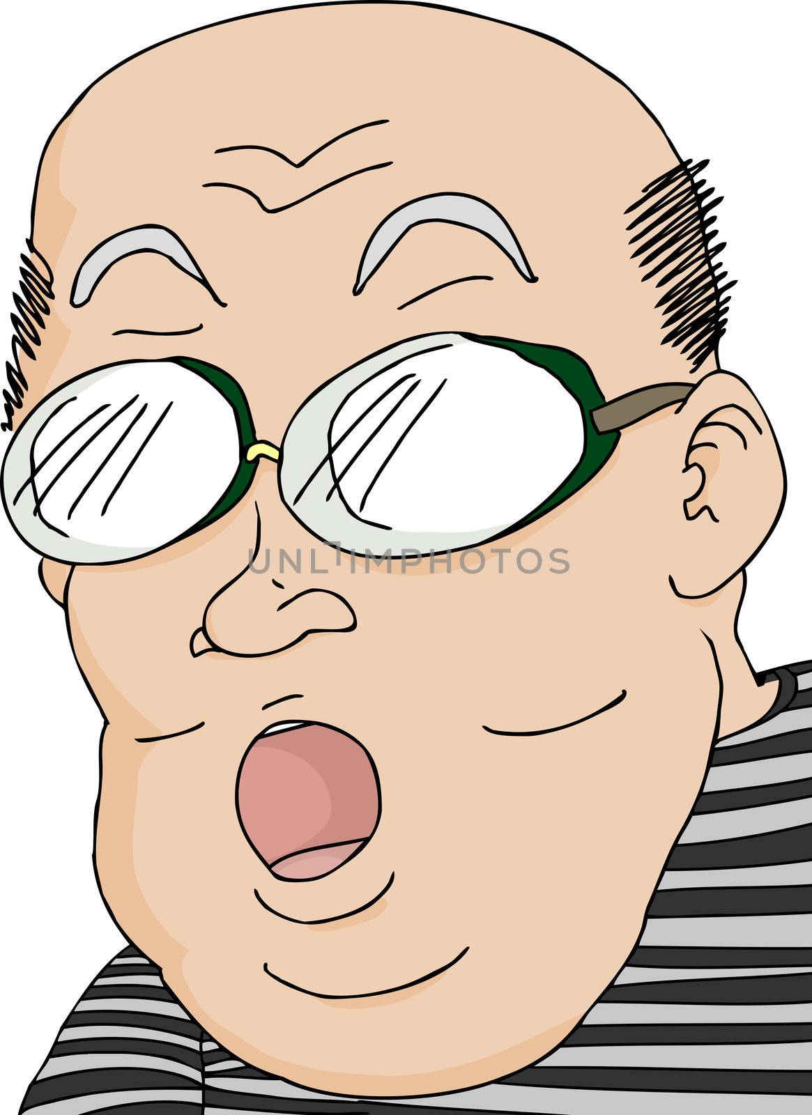 Shocked male swimmer with thick goggles over isolated background