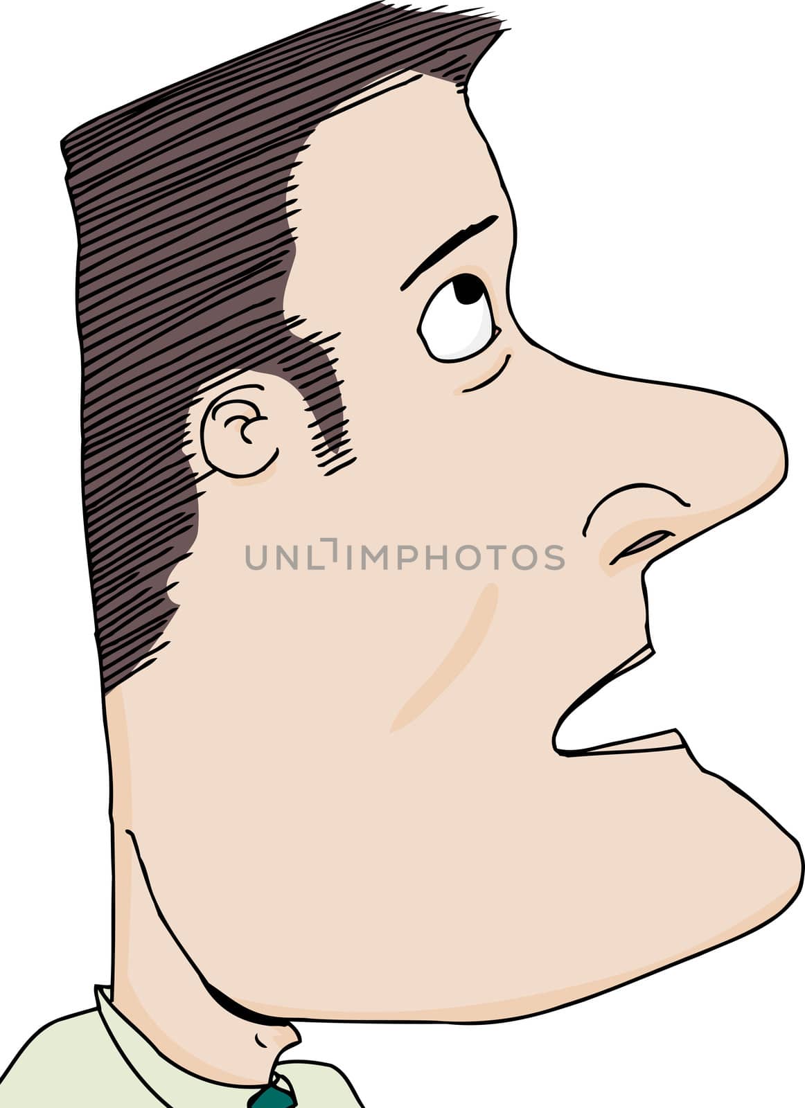 Amazed European man with crew cut looking up