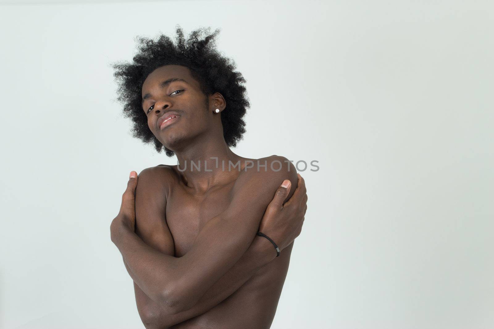 young afro american long hair naked torso isolated