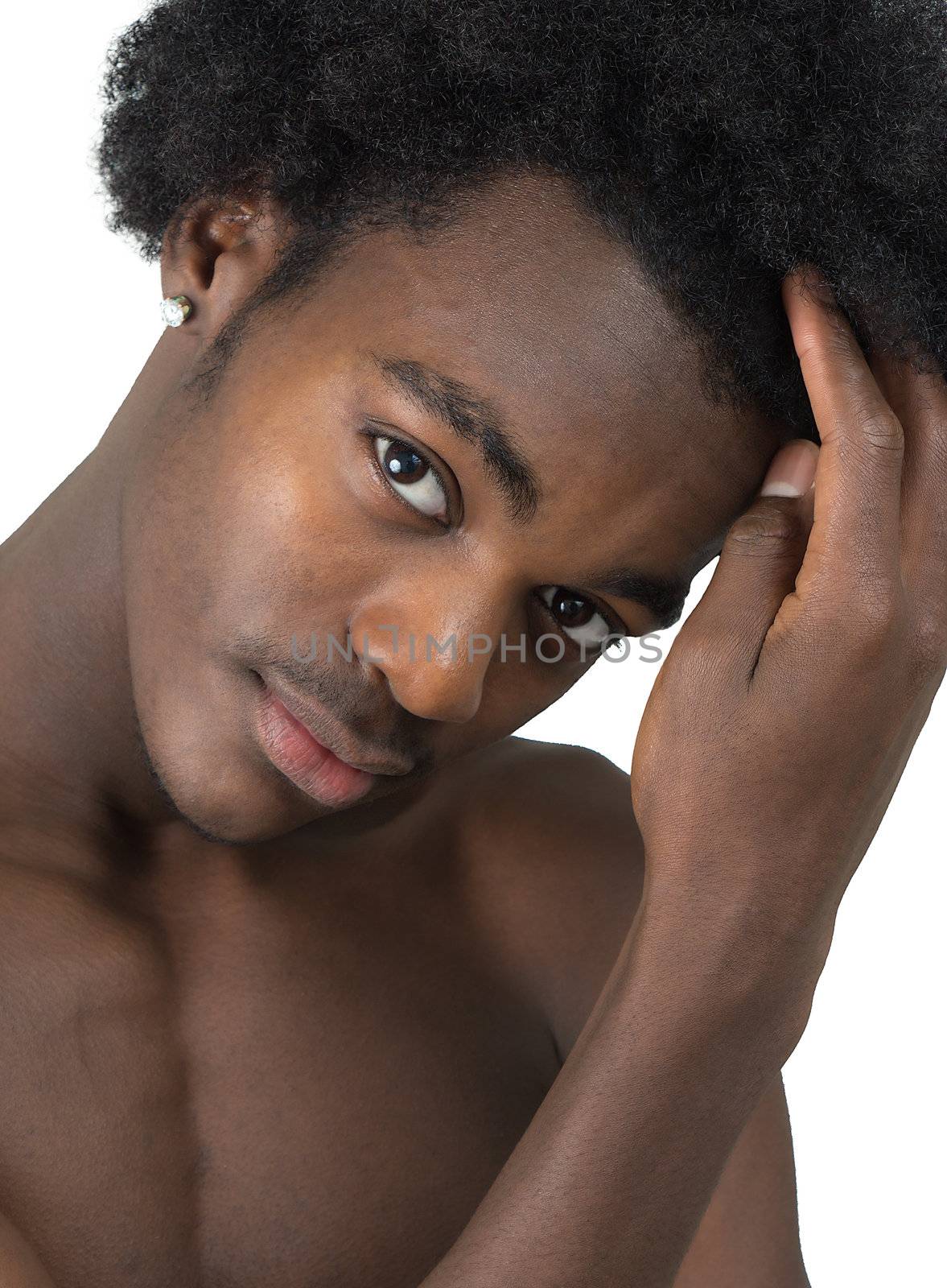 beautiful African American man black and white with long hair black isolated