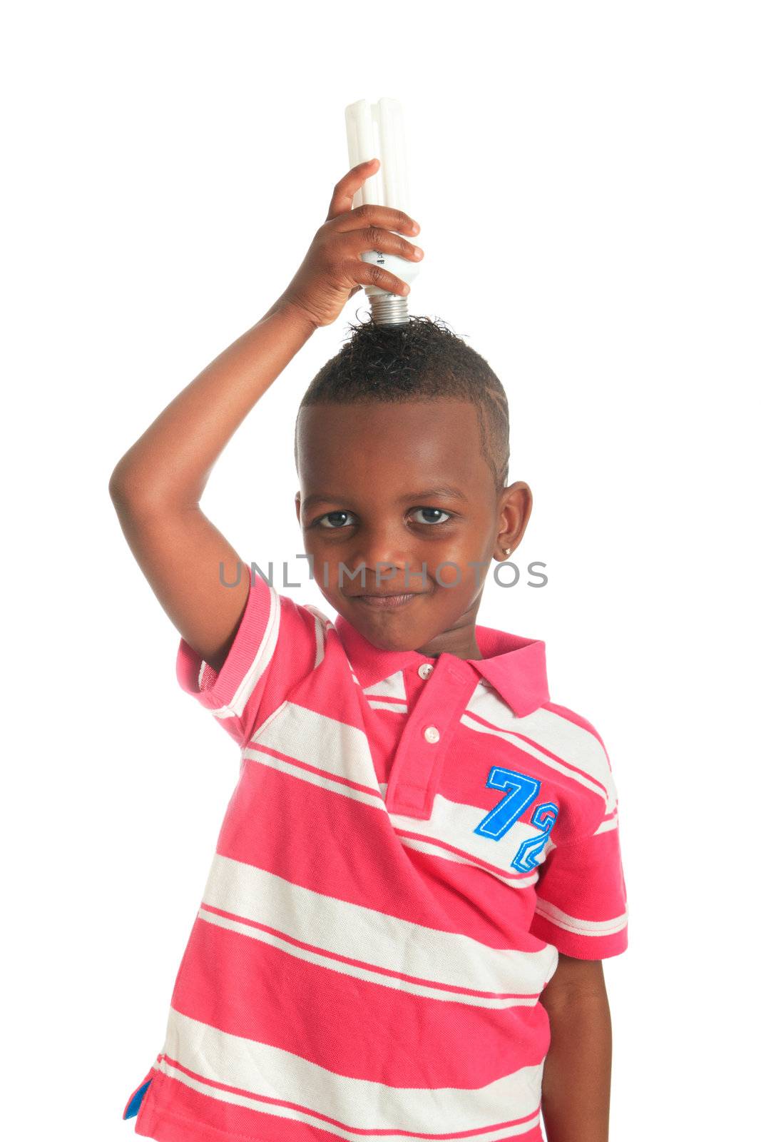 African American child with black bulb isolated metisse hair