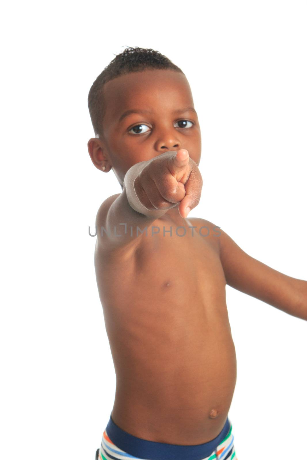 African American child shirtless black curly hair isolated metisse