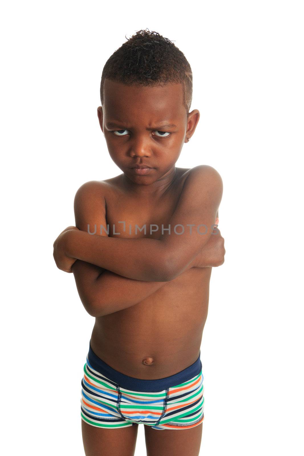 African American child shirtless black curly hair isolated metisse