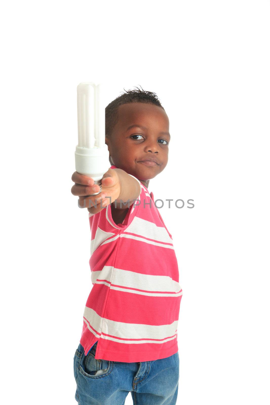 African American child with black bulb isolated metisse hair