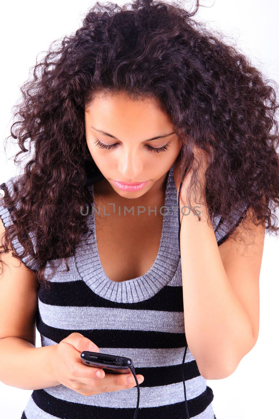 woman listening to music black african