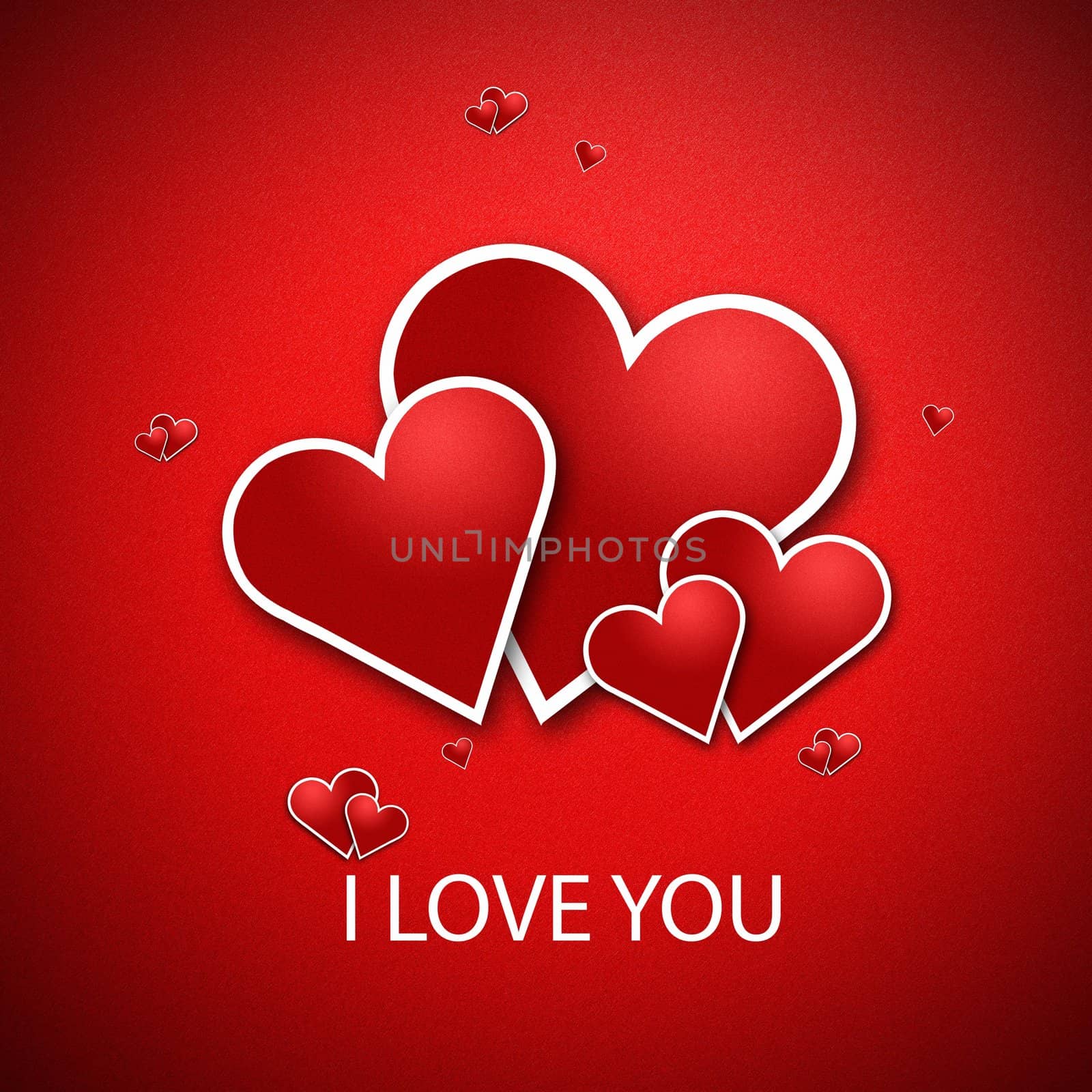 Red heart on a red background. And write a message that says I Love you.