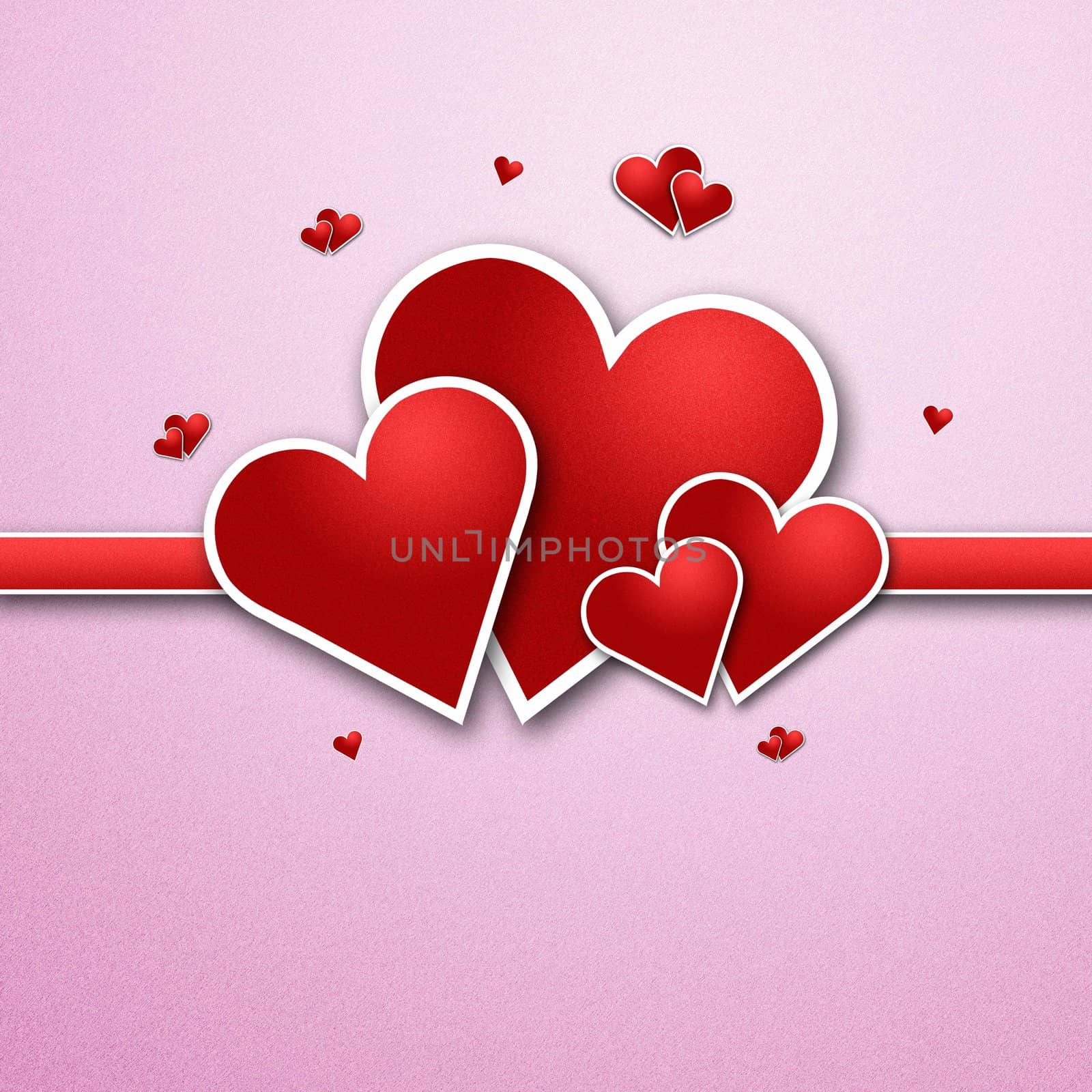 Red heart on a pink background. And write a message that says I Love you.