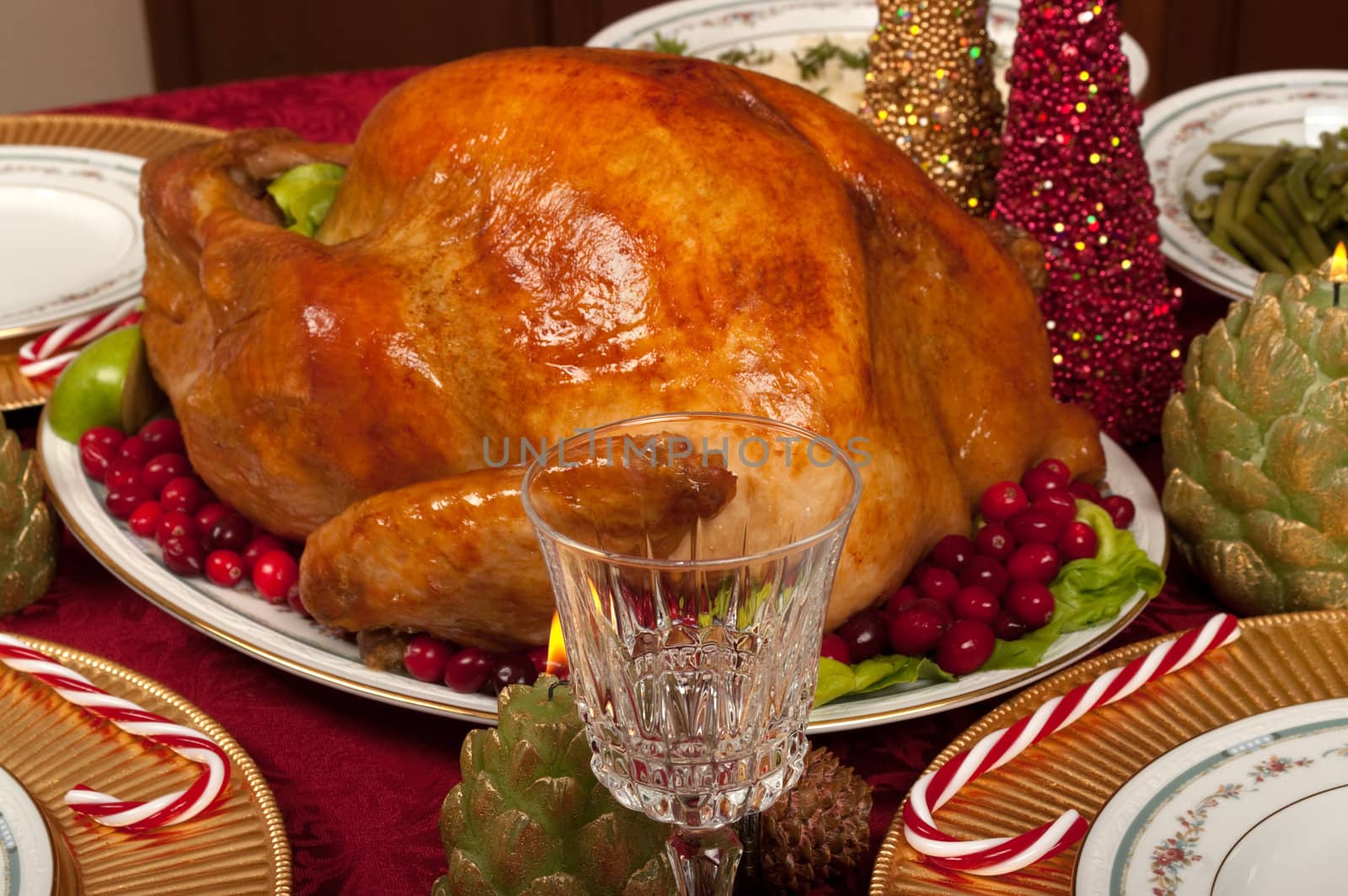 Christmas dinner with delicious turkey