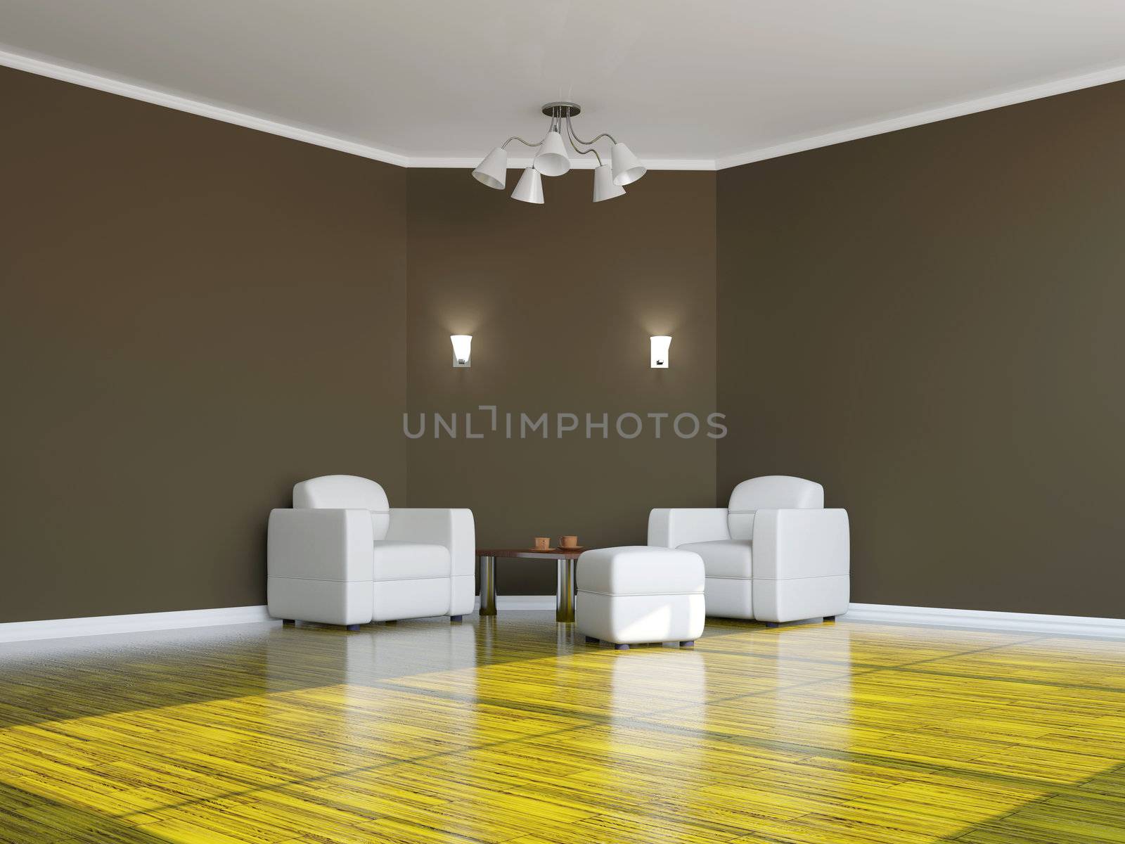 Armchairs and a table near the wall
