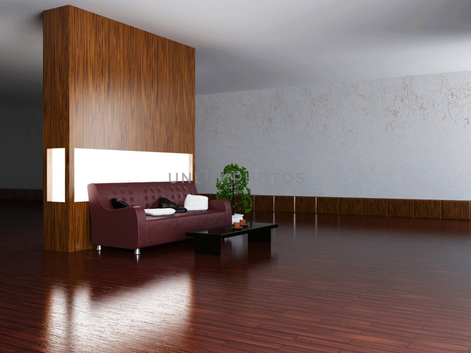 Sofa and a table in the big hall