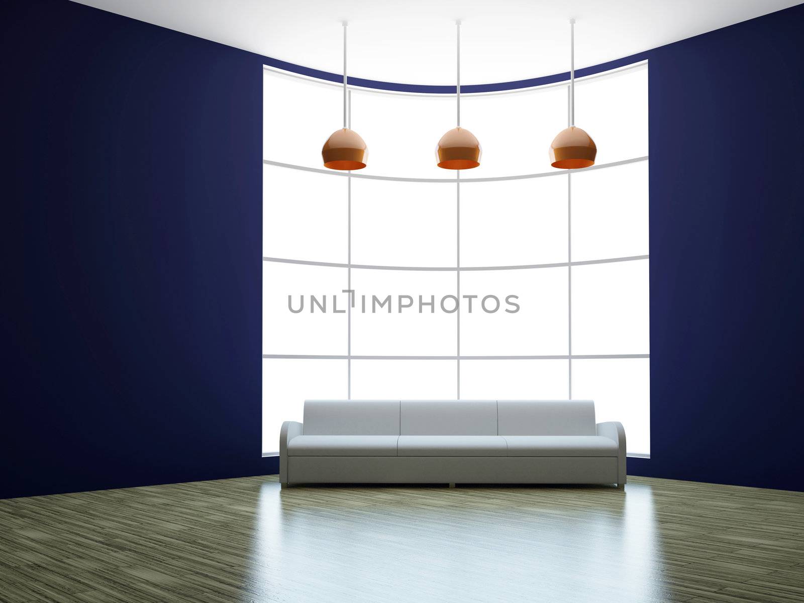 The white sofa near the big window