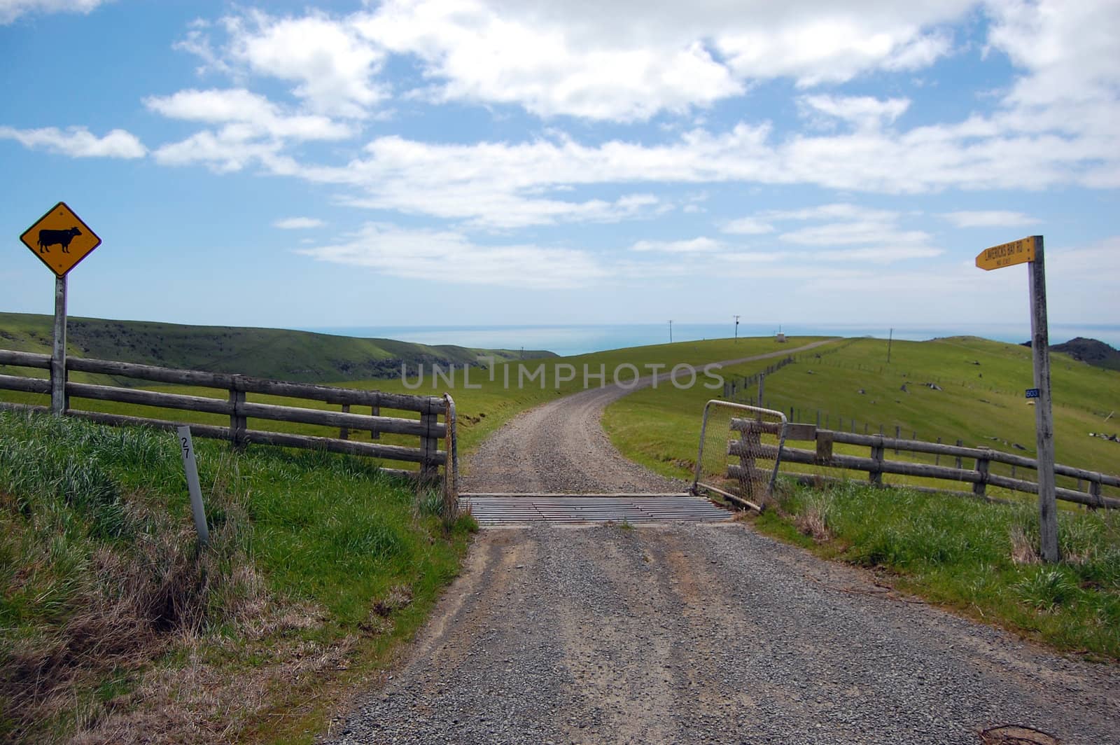 Gravel road with signs in farmland by danemo