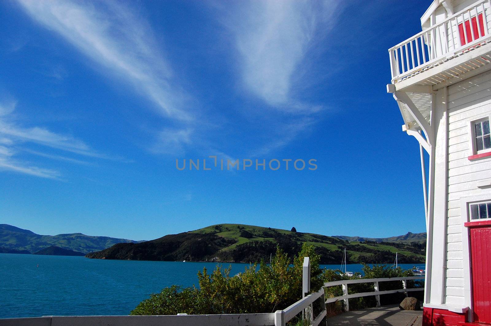 Akaroa bay lighthouse, Banks Peninsula, New Zealand