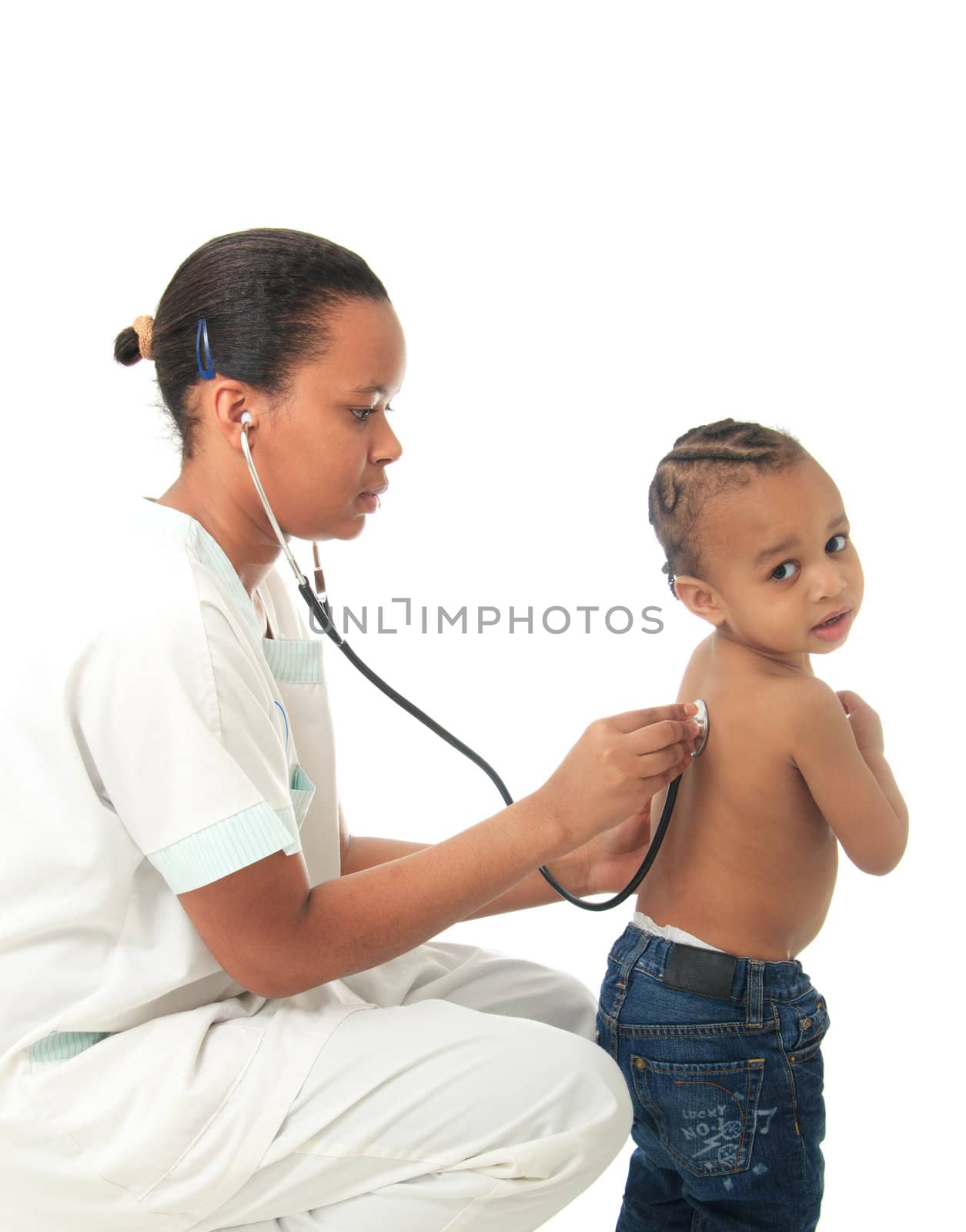 Black African American nurse with child isolated by michel74100